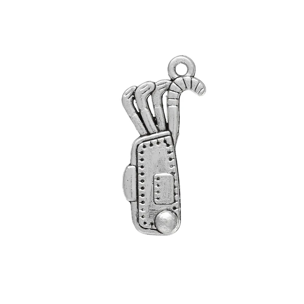 10 Pcs Tibetan Silver GOLF BAG & CLUBS 25mm x 12mm Charms Pendants, Lead & Nickel Free Metal Charms Pendants Beads