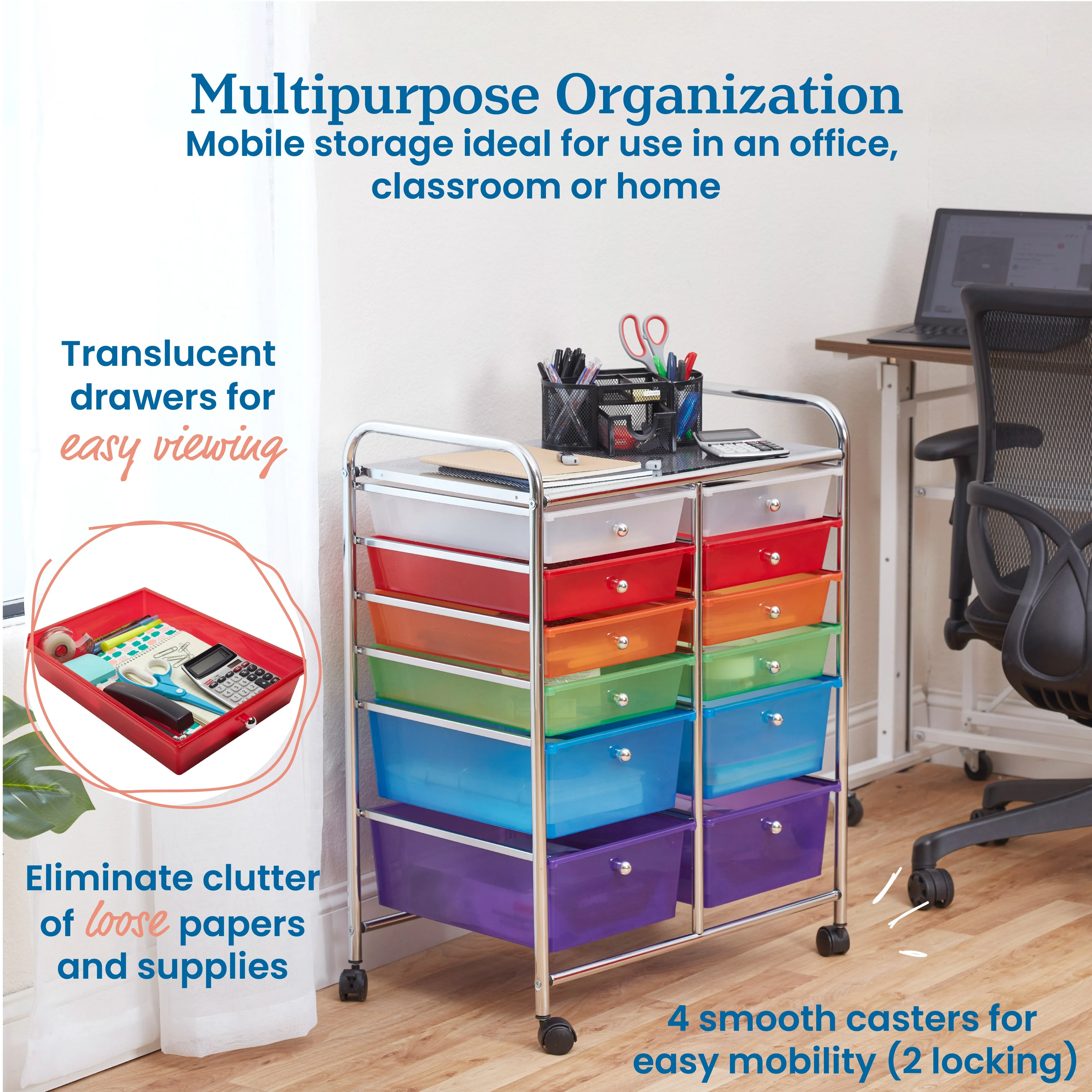 12-Drawer Mobile Organizer, Rolling Storage Cart