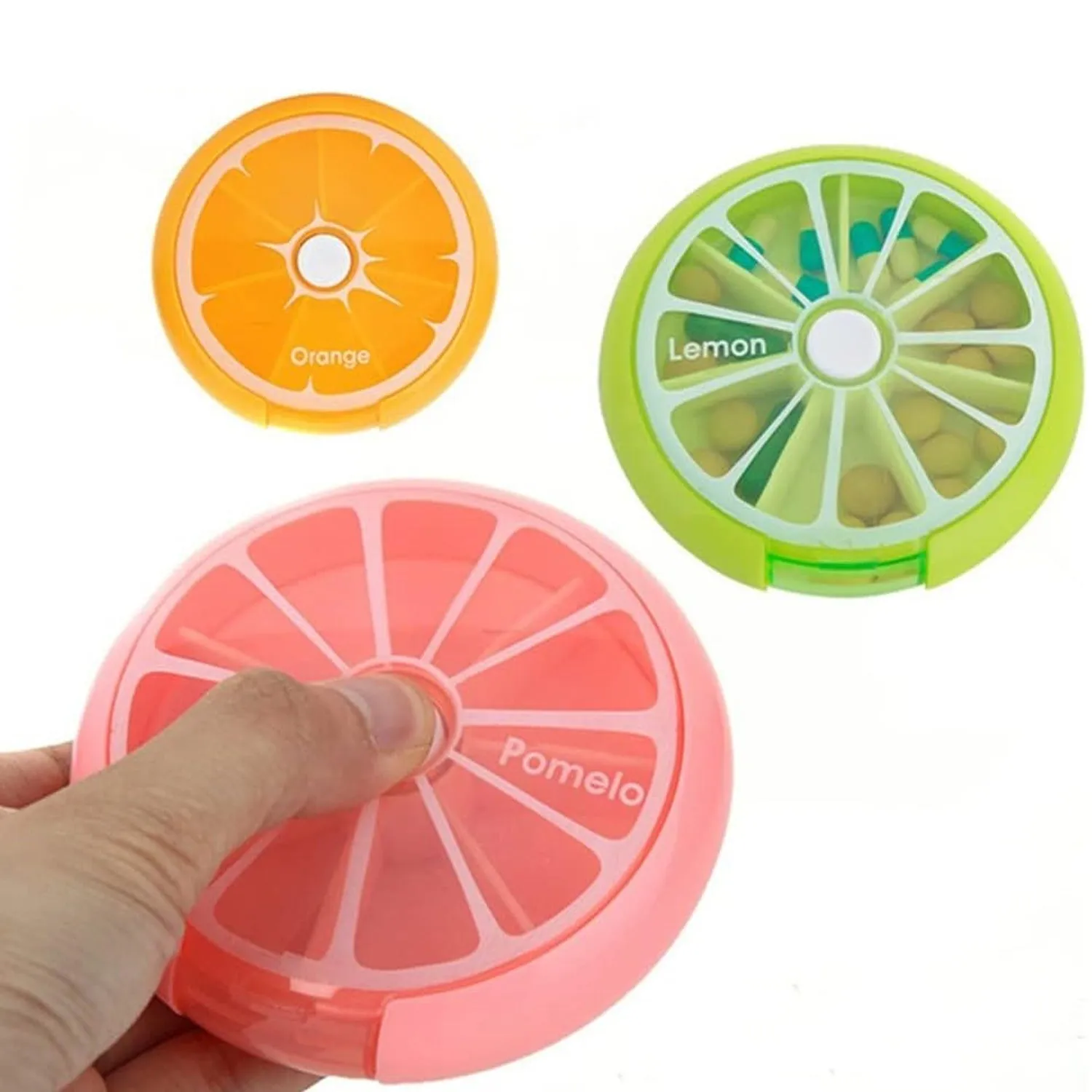 12609 Pill Box Medicine Dispenser 7-Day Week Weekly Whee Cute Portable fruit style 7 grid seal rotation Pill Organizer Medicine Box (1 Pc)