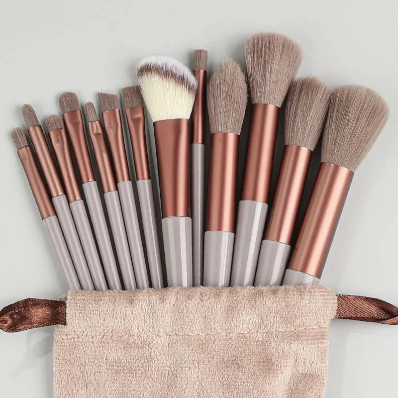 13-Piece Set Soft Colored Makeup Brushes with Pouch Bag