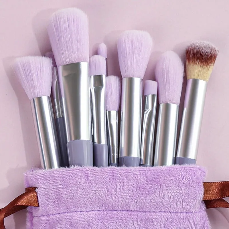 13-Piece Set Soft Colored Makeup Brushes with Pouch Bag