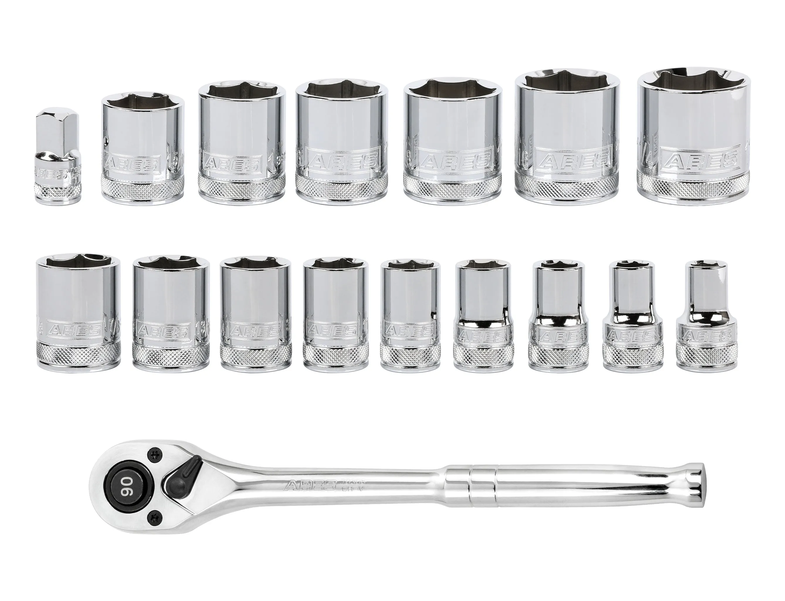 18-Piece 1/2-inch Drive SAE Socket and 90-Tooth Ratchet Set with Magnetic Organizer