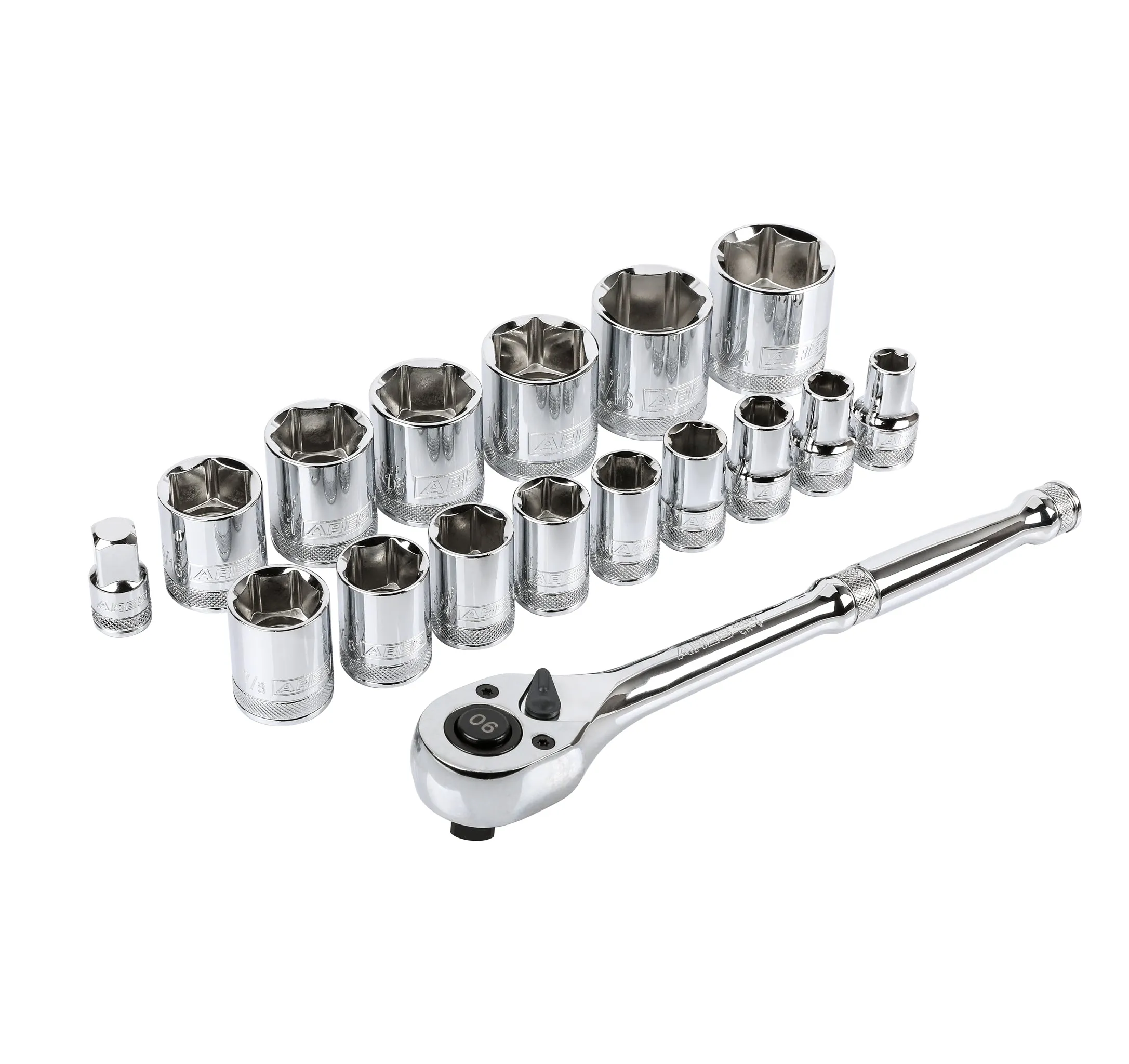 18-Piece 1/2-inch Drive SAE Socket and 90-Tooth Ratchet Set with Magnetic Organizer