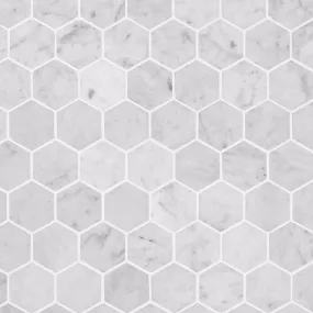 2 Inch White Carrara Hexagon Honed Marble Mosaic Tile