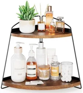 2 Tier Wood Triangle Bathroom Counter Organizer