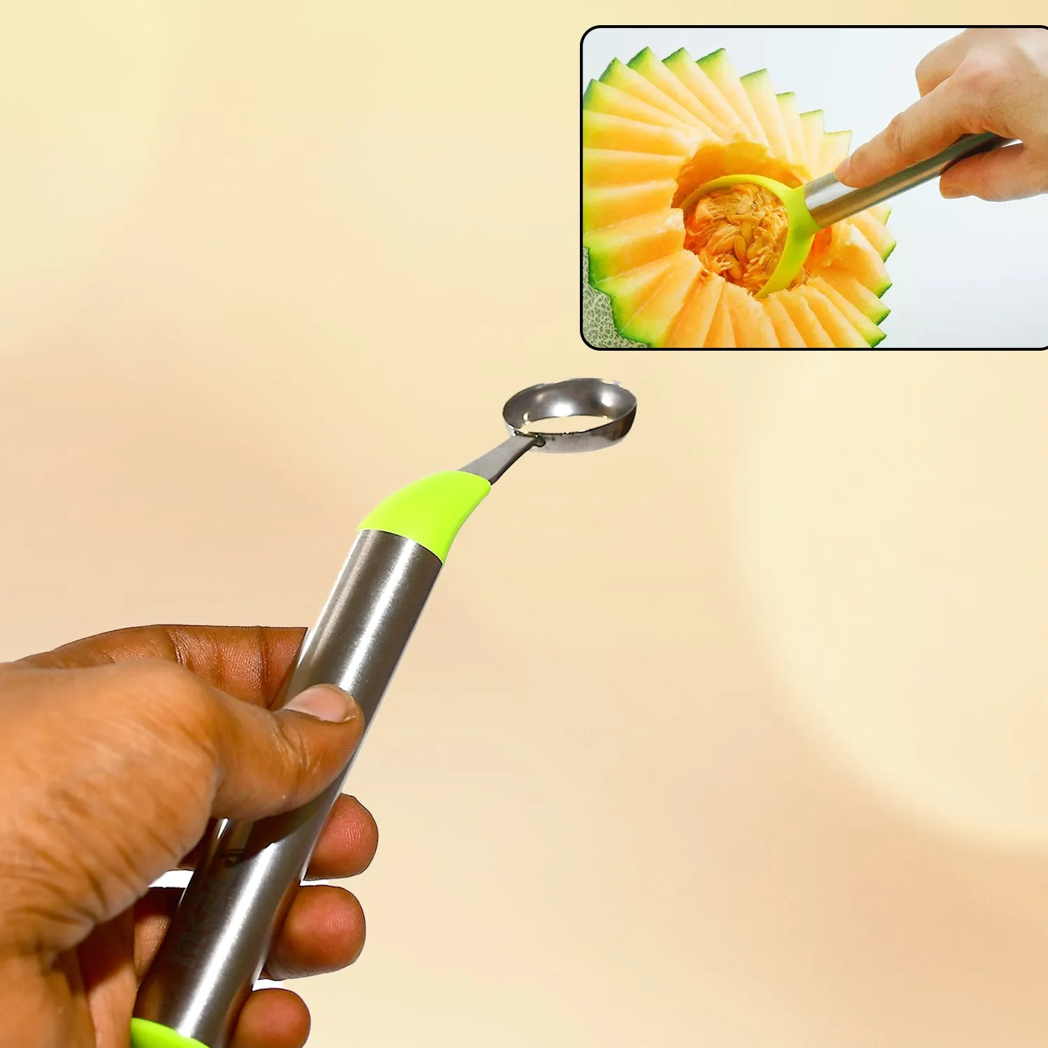 2200 Melon Baller with handle for easy grip, Melon Corer Peeler, Stainless Steel Fruit Scooper Tool.