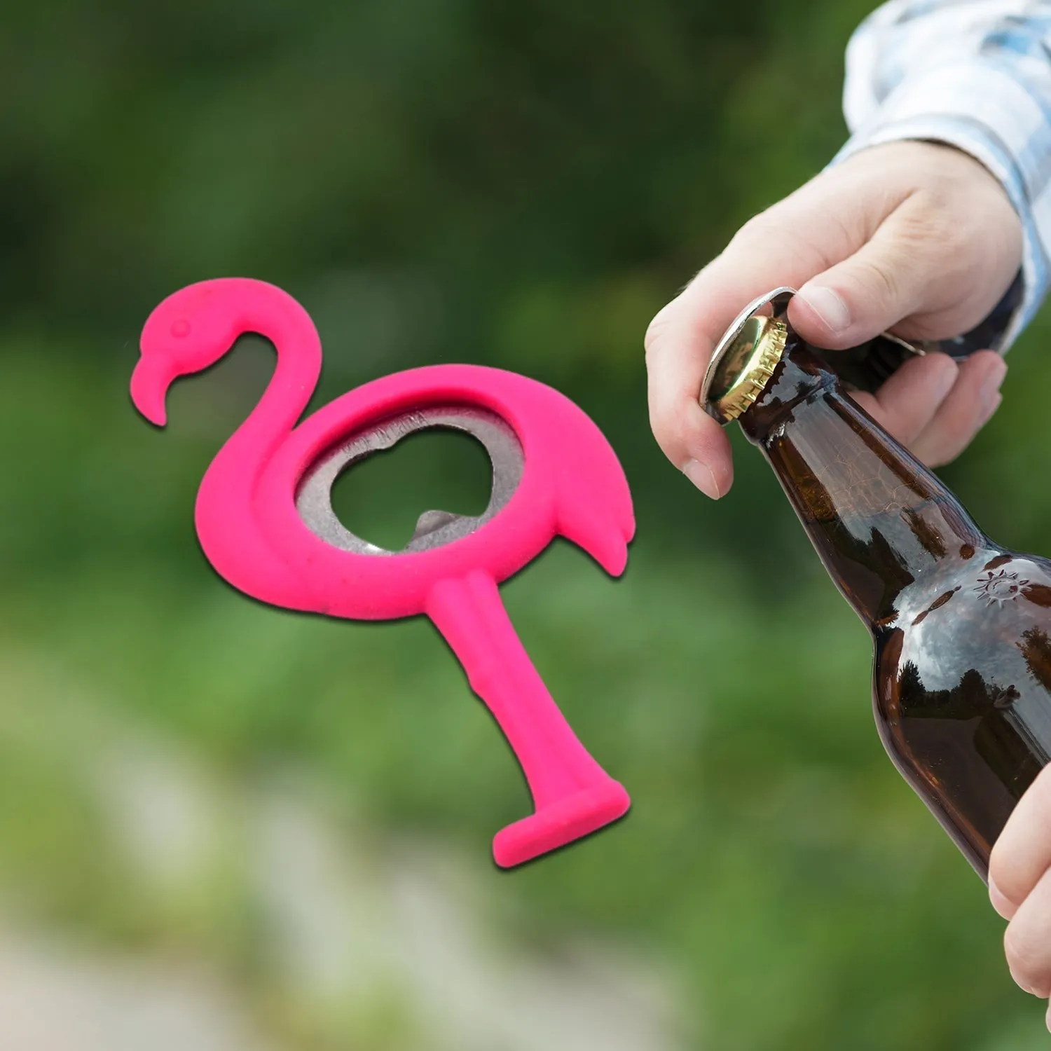 2747 Flamingo Novelty Bottle Opener - Ideal for Cocktail Parties - Made from Silicone and Stainless Steel