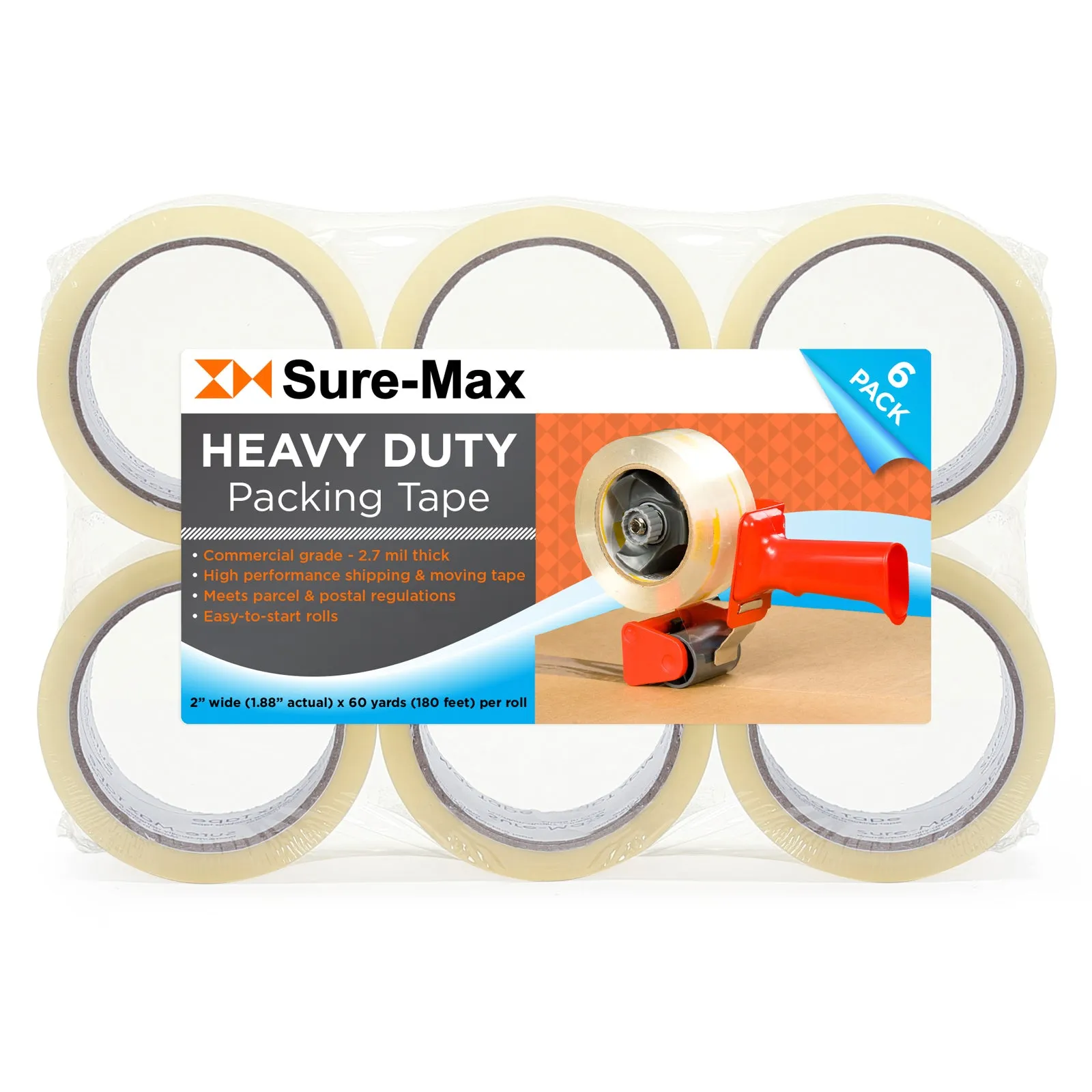 2" Heavy-Duty Shipping & Packing Tape (60 yard/360' each) 2.7mil Clear