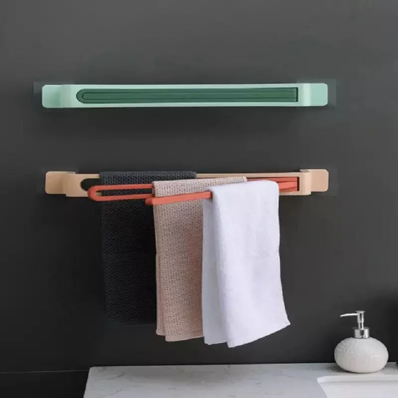 3 Arms Swivel Towel Bar, Punch-Free Plastic Swing Towel Rack, Multifunctional Wall Mounted Towel Holder, Bathroom Shower Organizer Tool