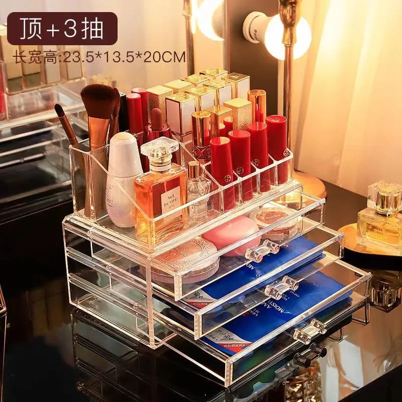 3 Layer Acrylic Transparent Makeup Drawer/Organizer Desktop Cosmetic Storage Box for Lipstick, Jewelry.