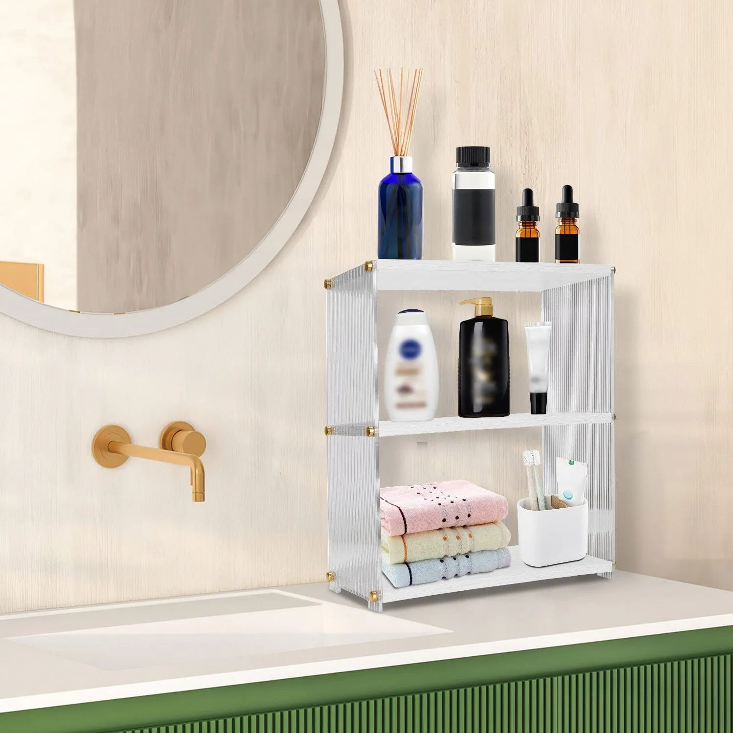 3-Tier: Acrylic Countertop Organizer Bathroom Wood Counter Storage