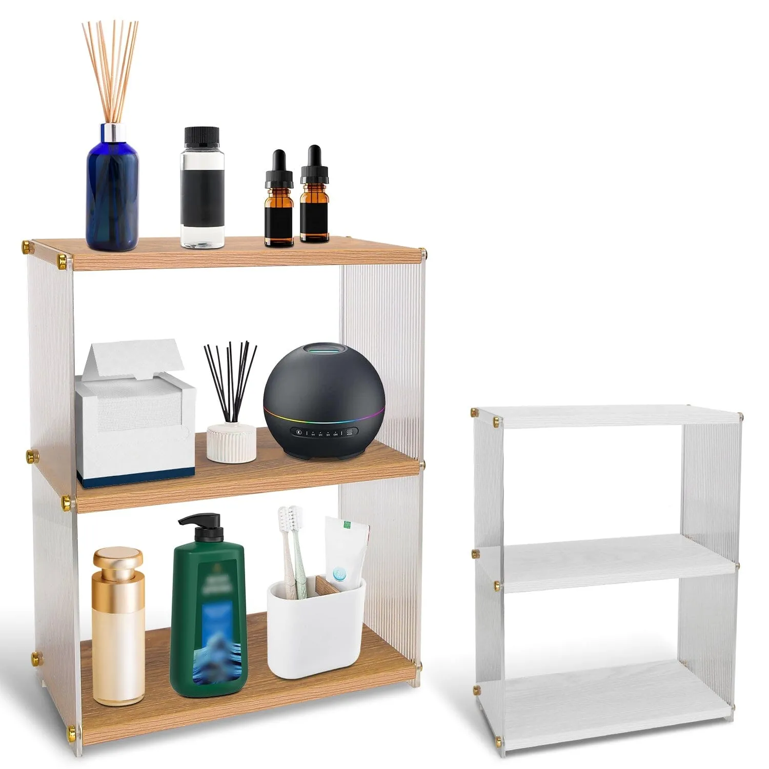 3-Tier: Acrylic Countertop Organizer Bathroom Wood Counter Storage