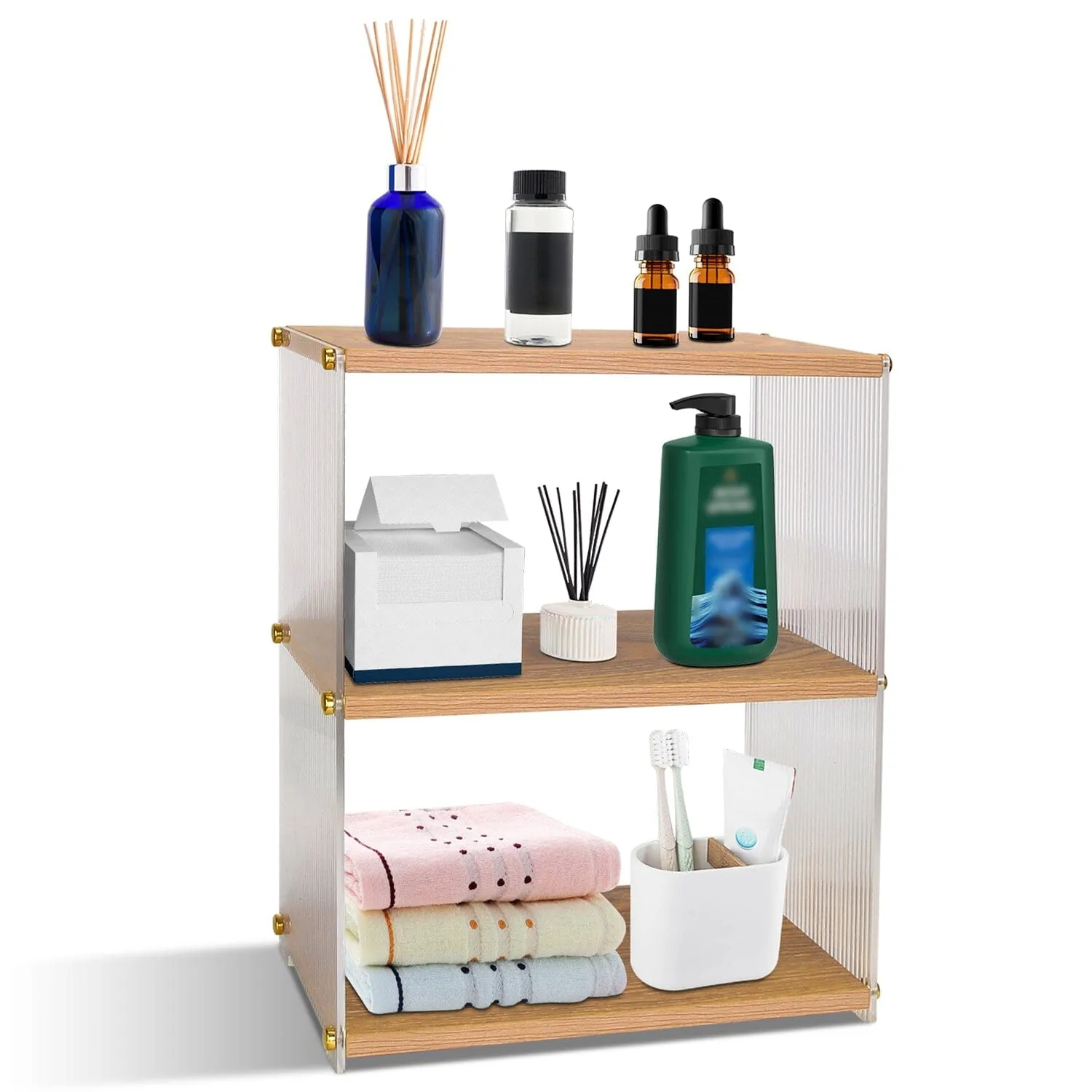 3-Tier: Acrylic Countertop Organizer Bathroom Wood Counter Storage