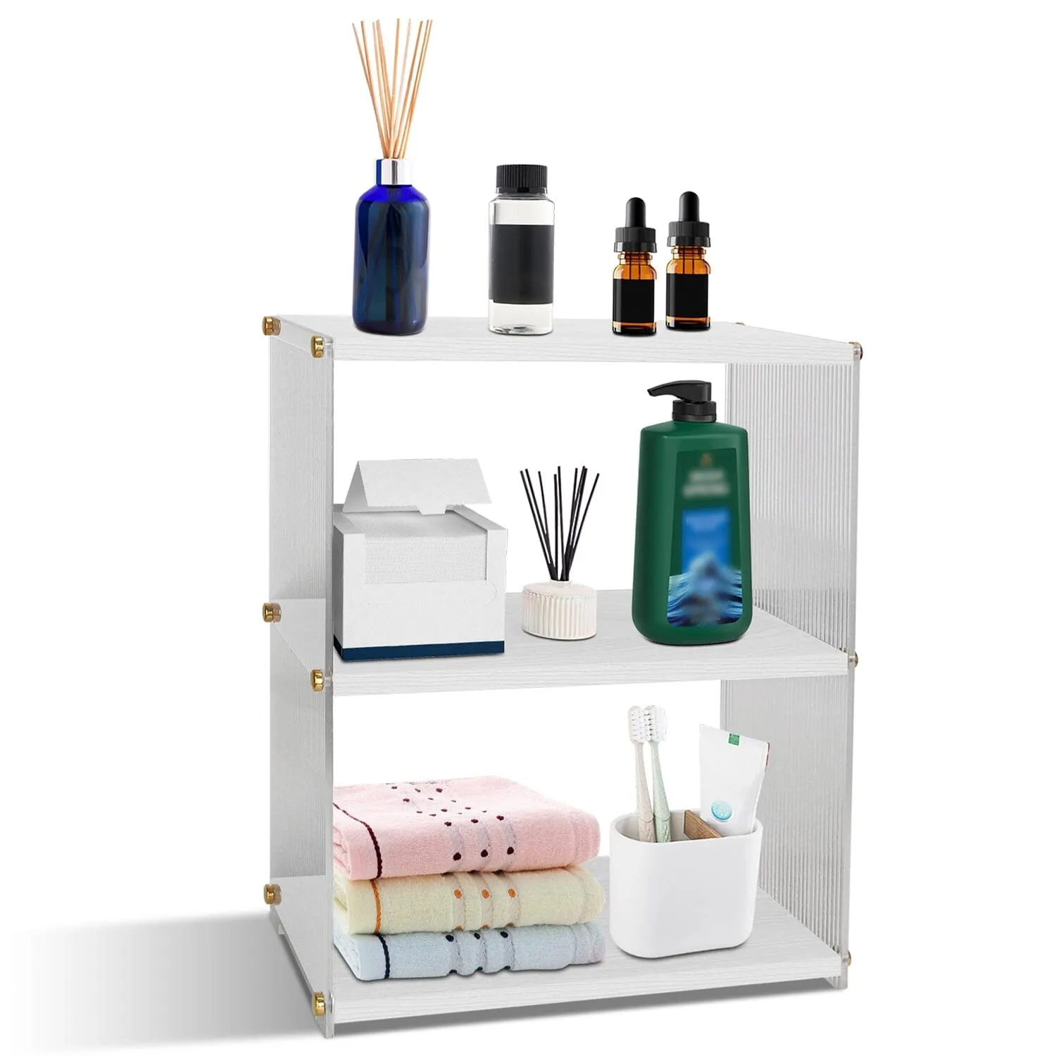 3-Tier: Acrylic Countertop Organizer Bathroom Wood Counter Storage