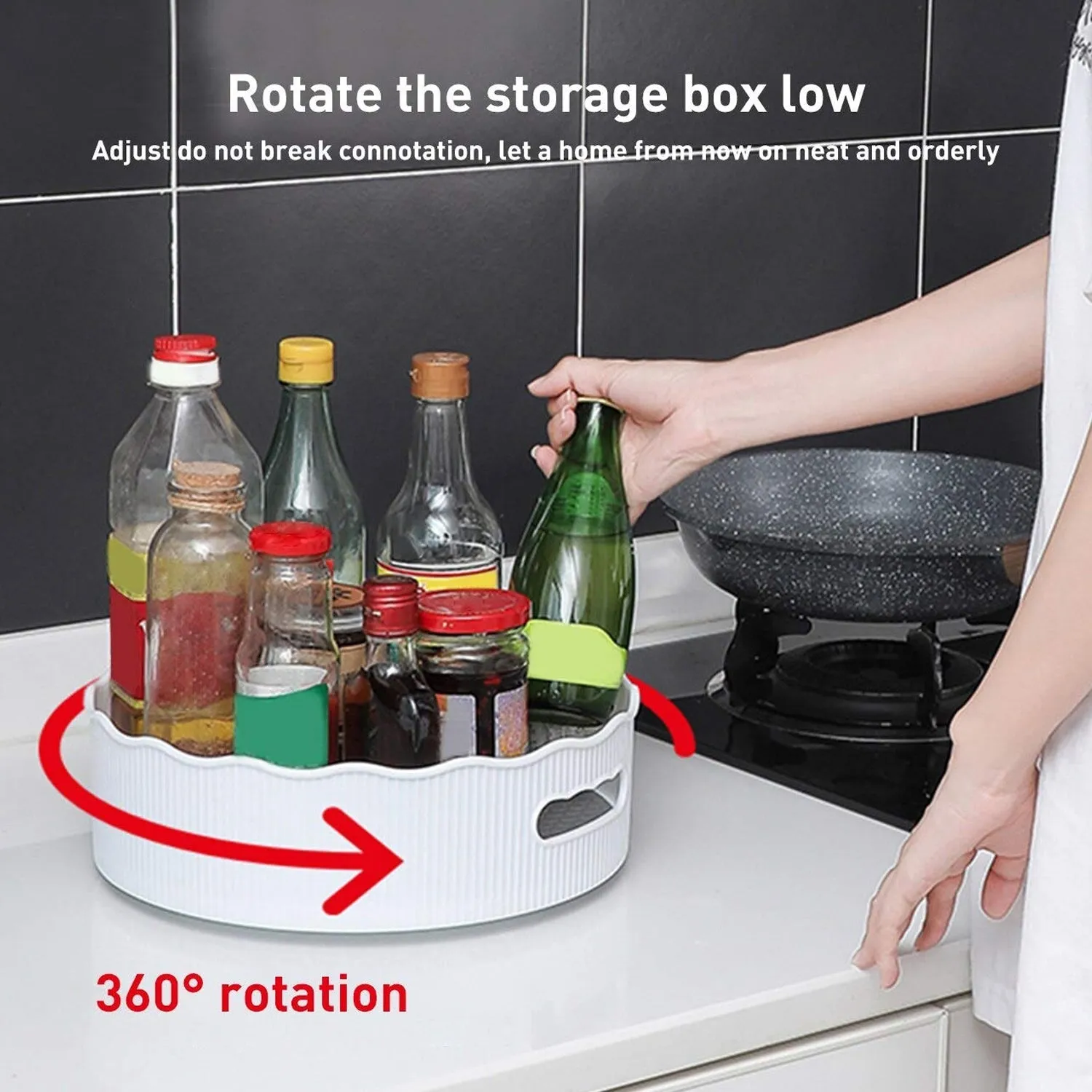 360 Degree Rotating Kitchen Organizer Trolley For Storage / Revolving Tray / Turntable Dining Table Organizer With Brown Box