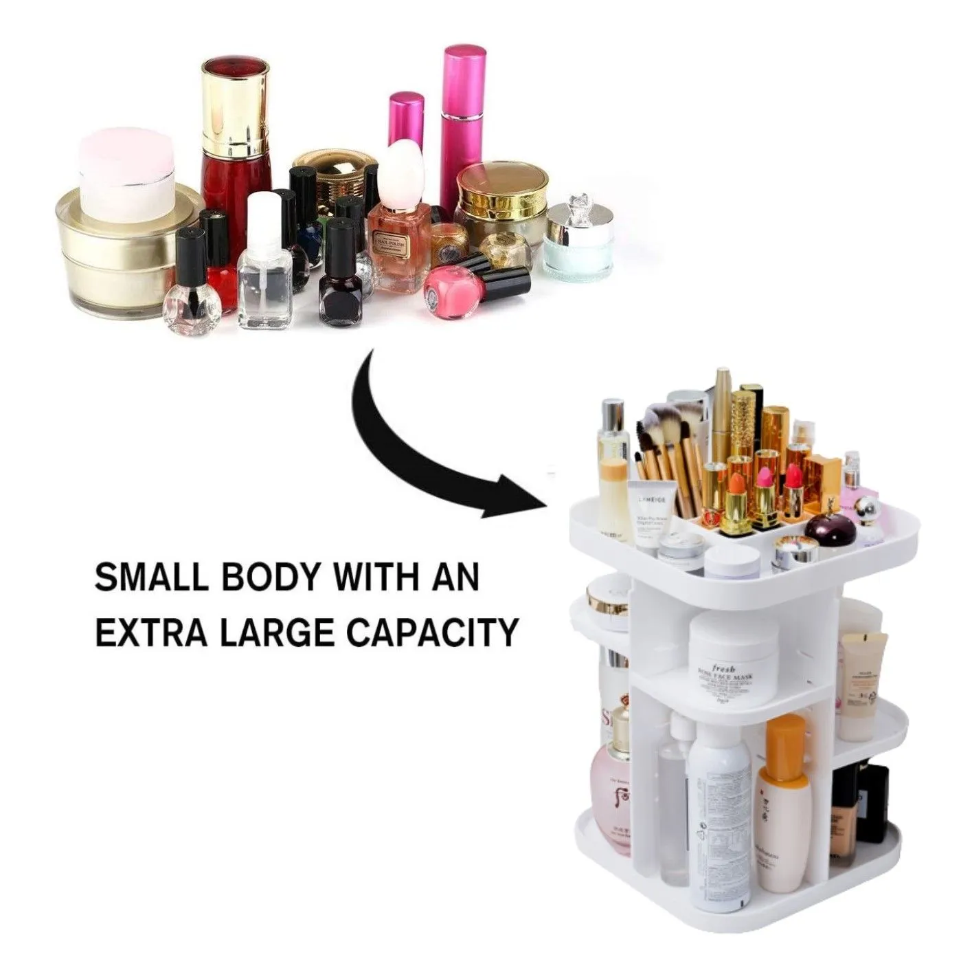 360 Rotating Adjustable Makeup Organizer - Large Capacity