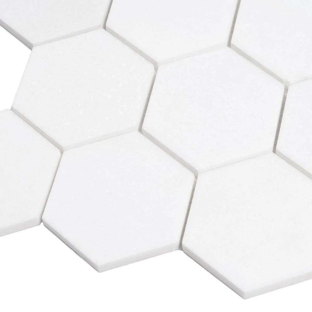 3" Thassos Marble Hexagon Tile Honed