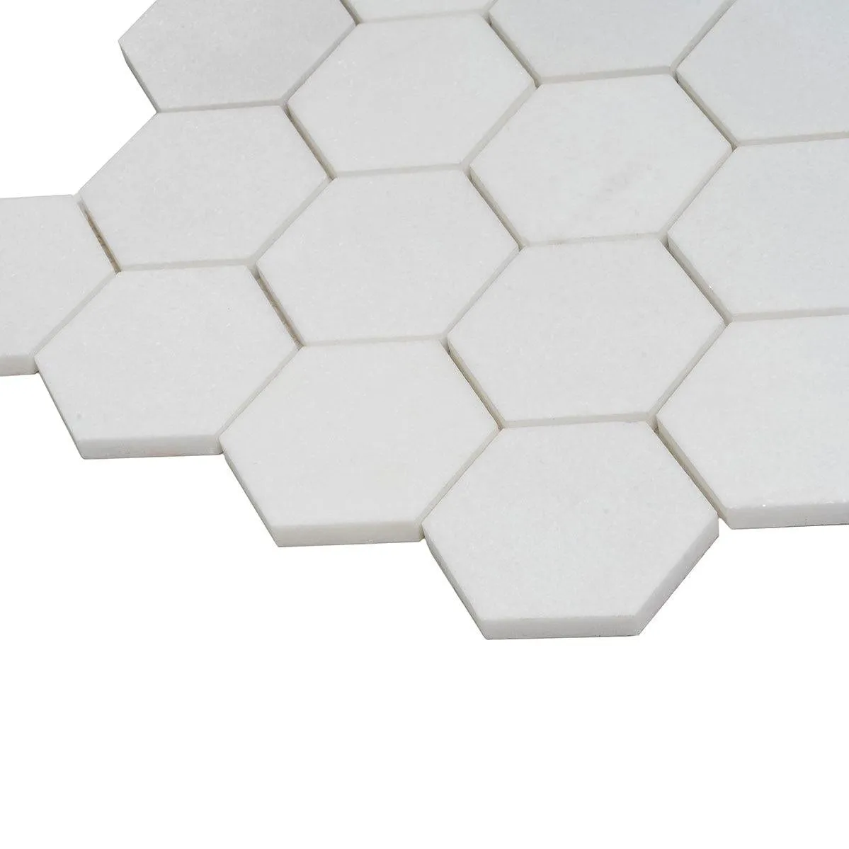 3" Thassos Marble Hexagon Tile Honed