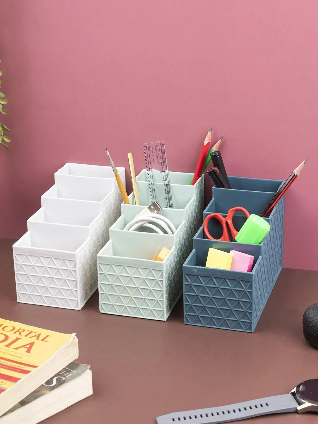 4 Compartment Desk Organizer, Assorted Colour