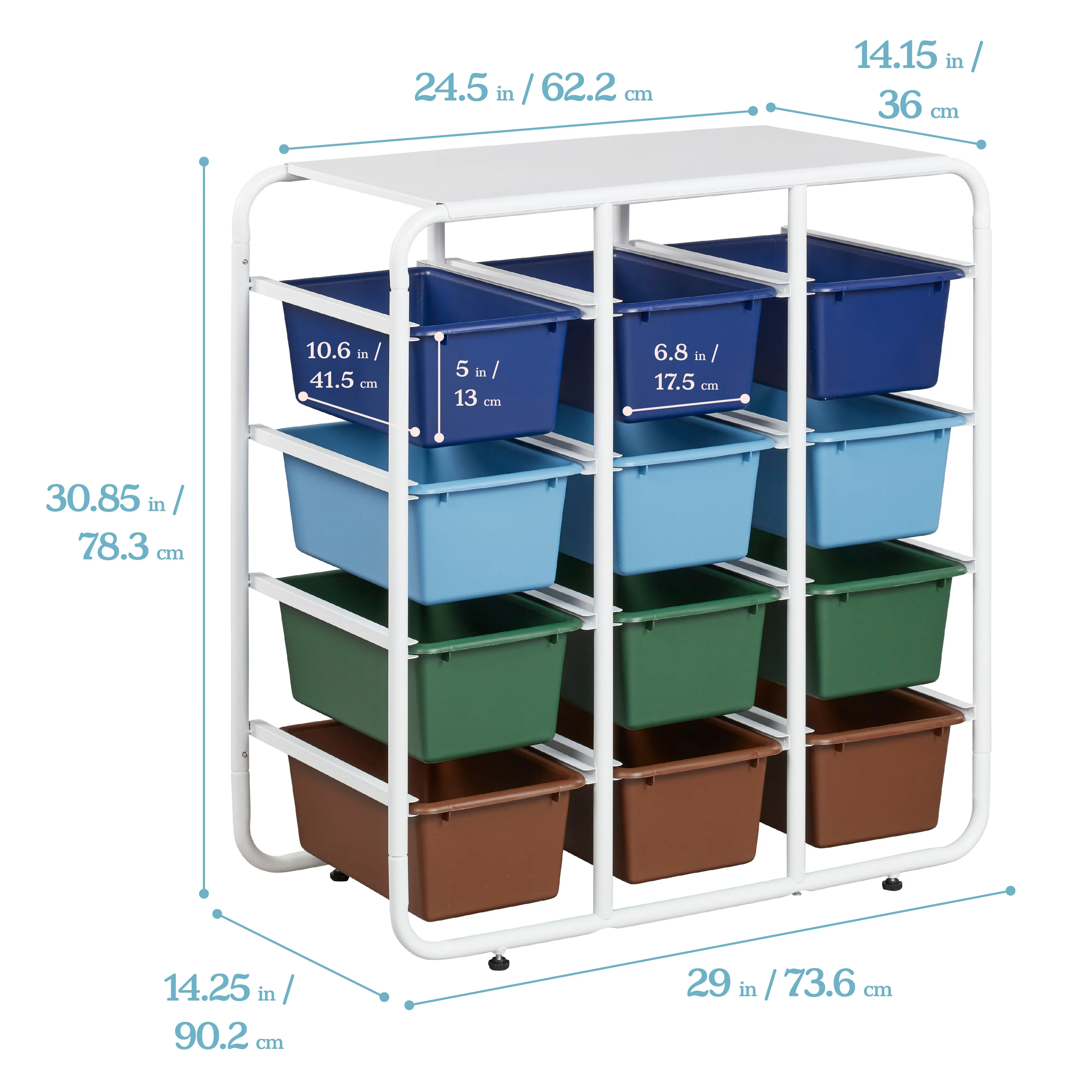 4-Tier Storage Rack with 12 Cubby Bins 4x3, Multipurpose Organization