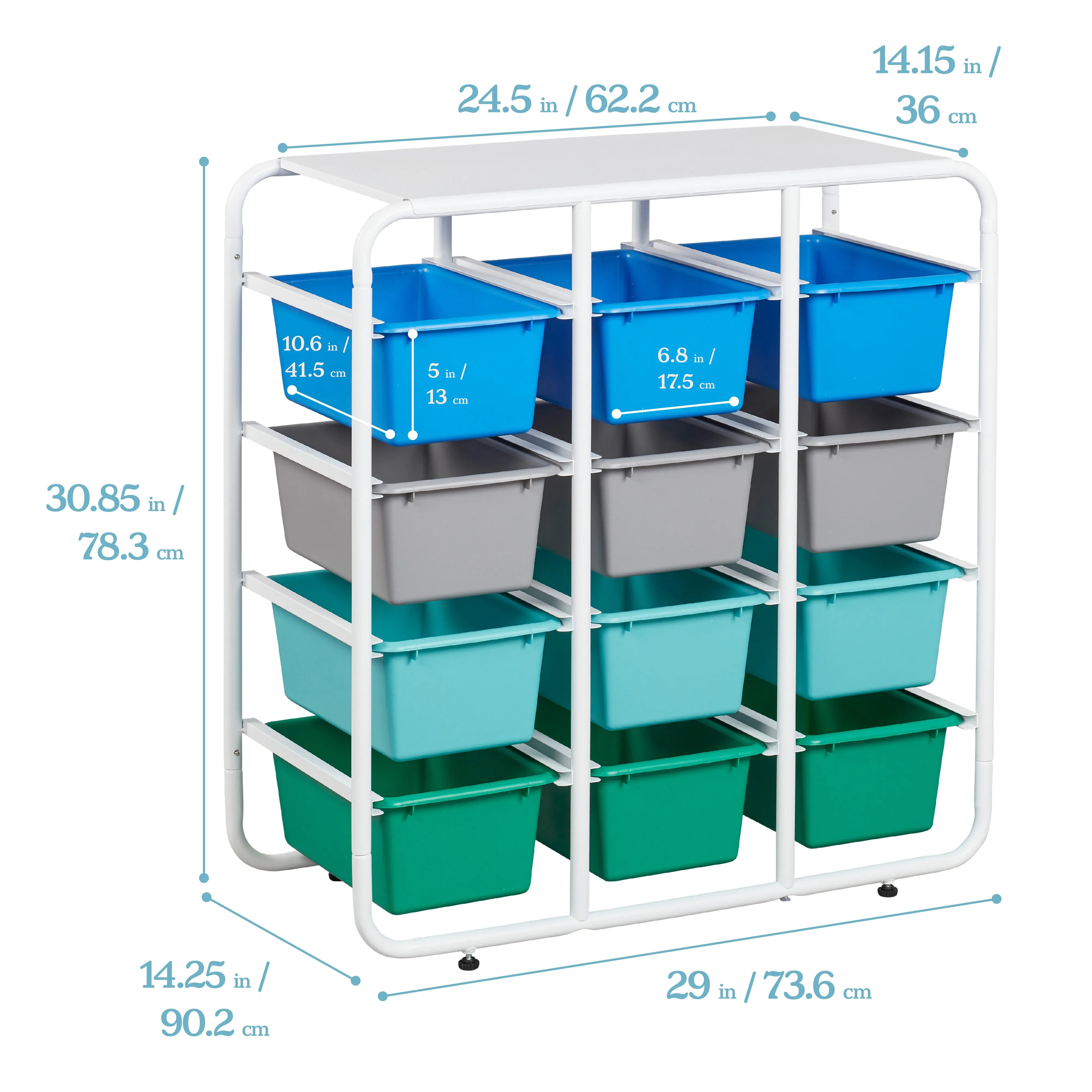 4-Tier Storage Rack with 12 Cubby Bins 4x3, Multipurpose Organization