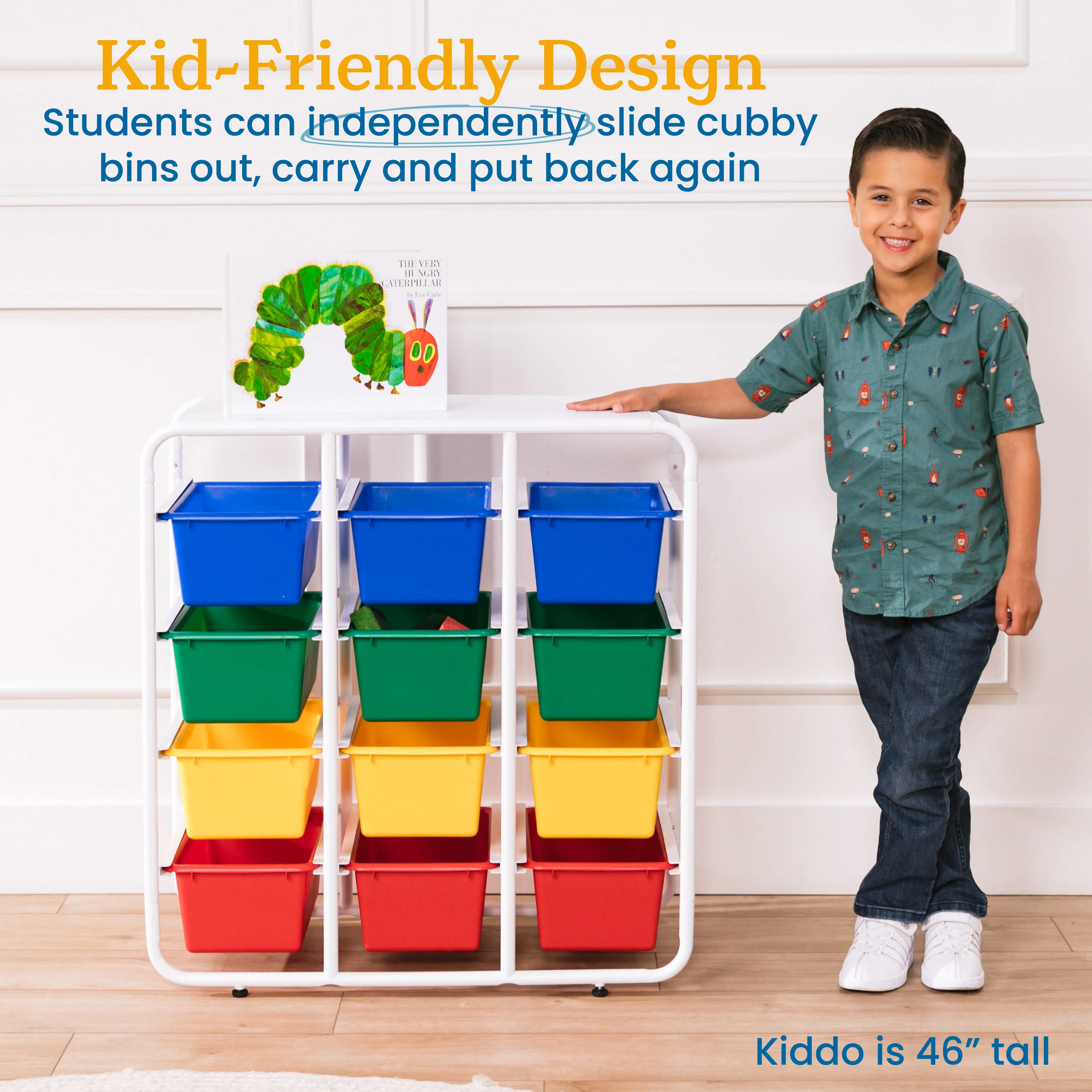 4-Tier Storage Rack with 12 Cubby Bins 4x3, Multipurpose Organization