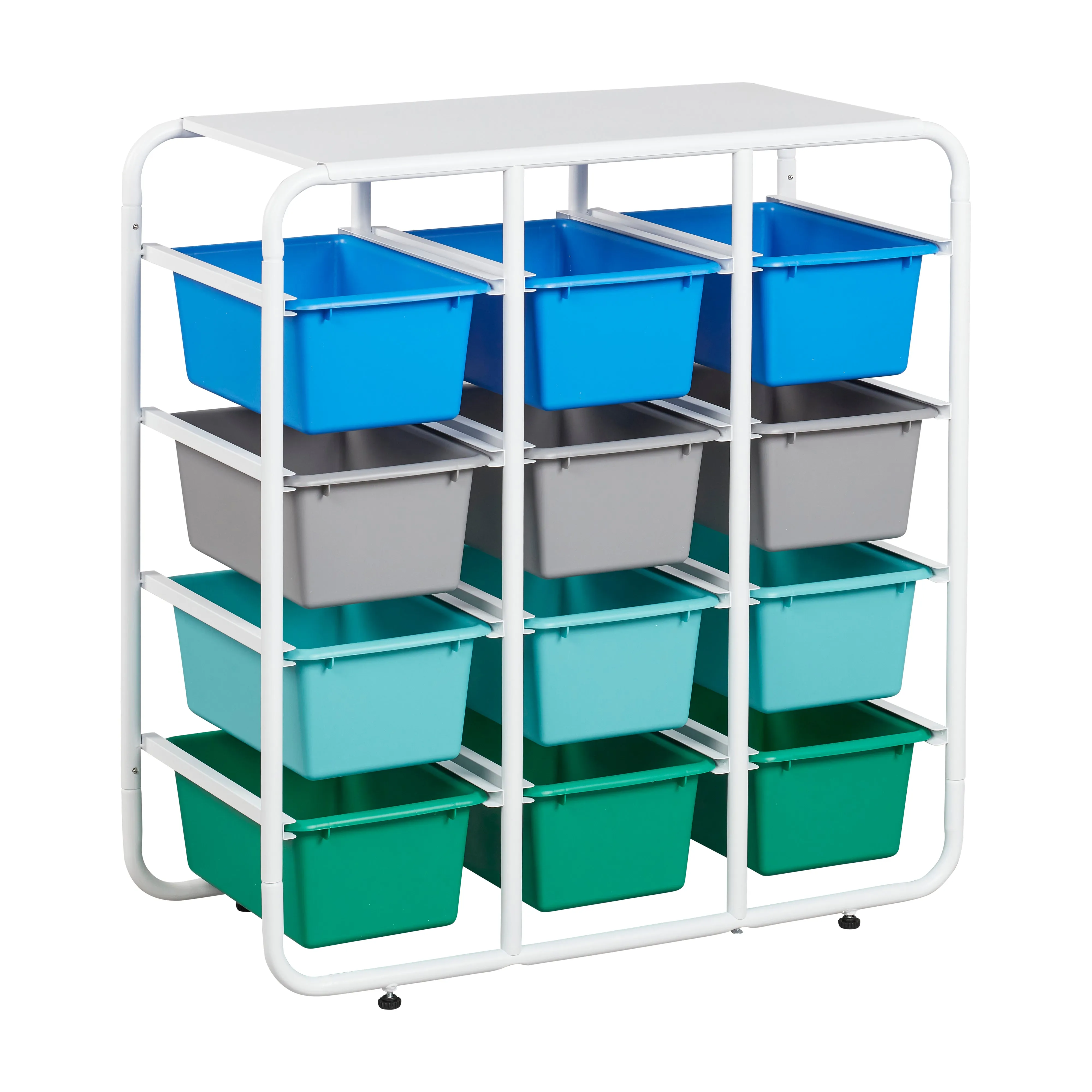 4-Tier Storage Rack with 12 Cubby Bins 4x3, Multipurpose Organization