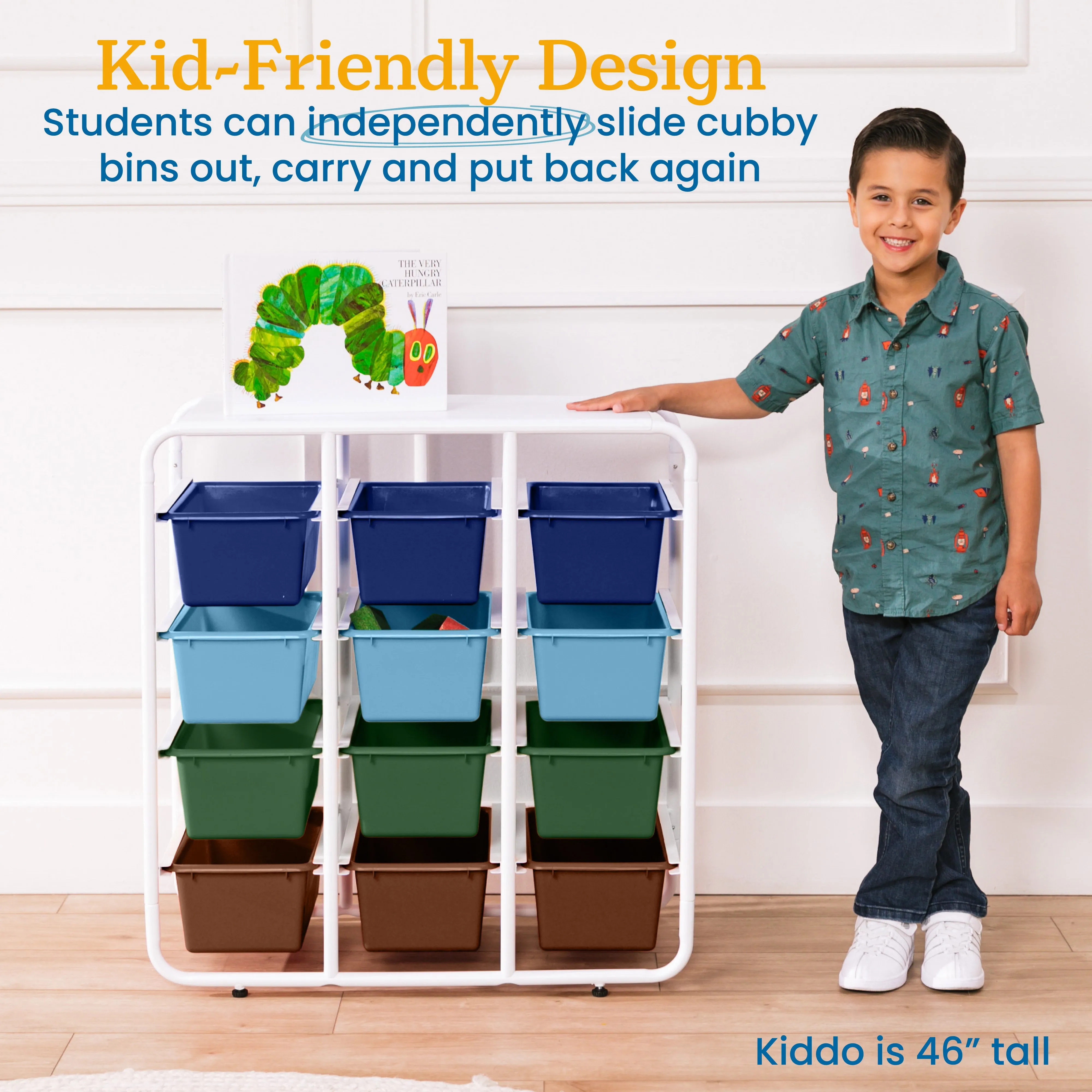 4-Tier Storage Rack with 12 Cubby Bins 4x3, Multipurpose Organization