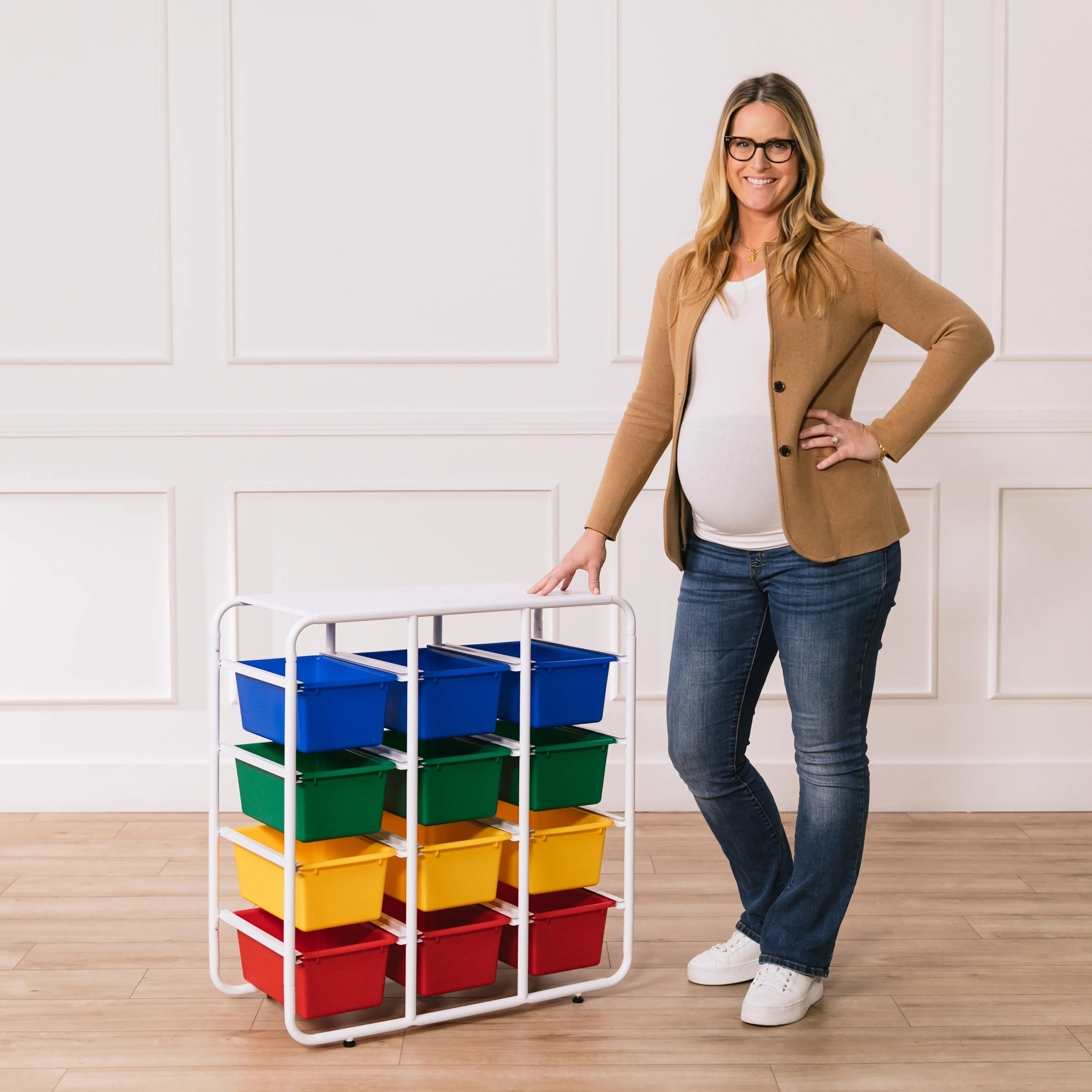 4-Tier Storage Rack with 12 Cubby Bins 4x3, Multipurpose Organization