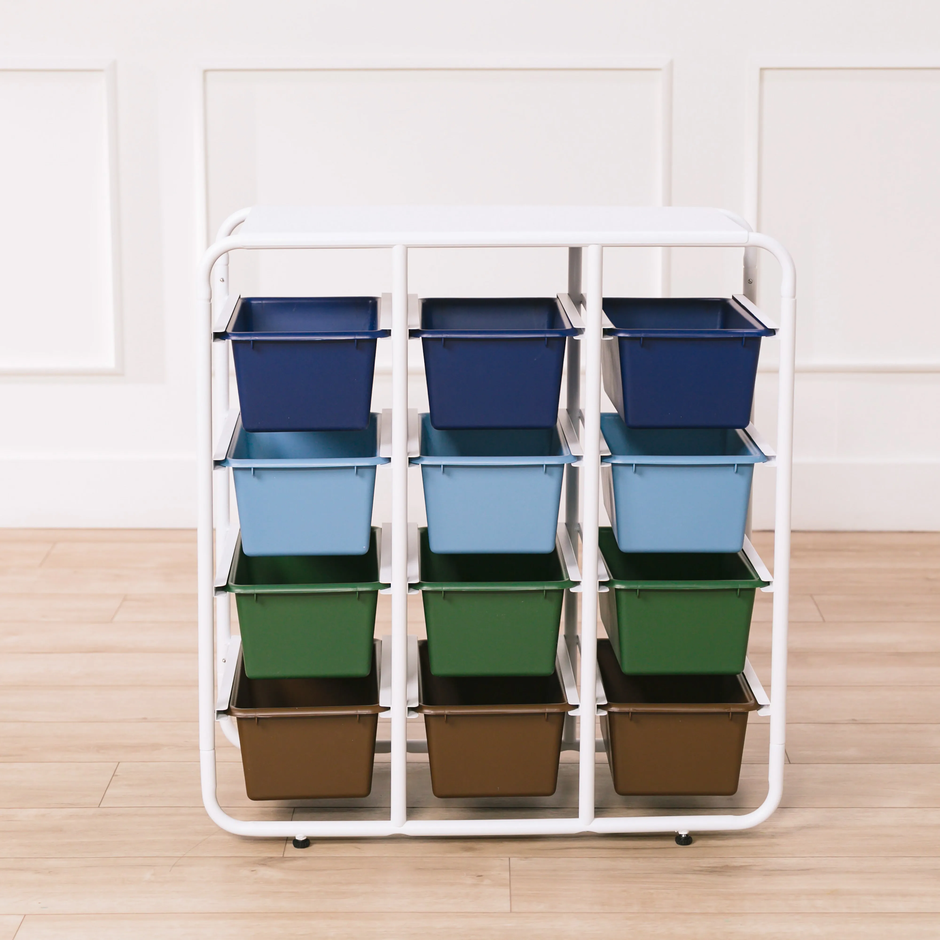 4-Tier Storage Rack with 12 Cubby Bins 4x3, Multipurpose Organization