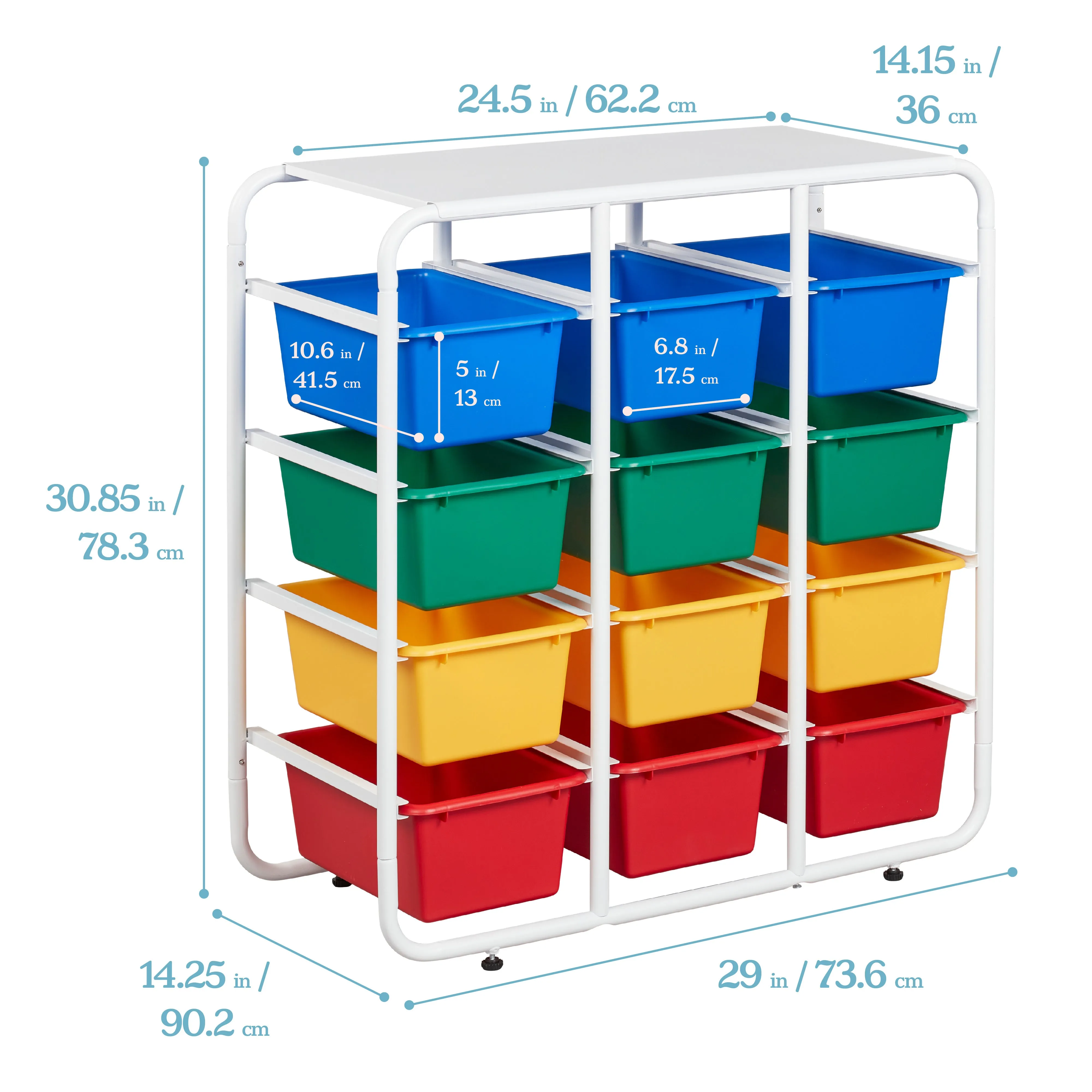 4-Tier Storage Rack with 12 Cubby Bins 4x3, Multipurpose Organization