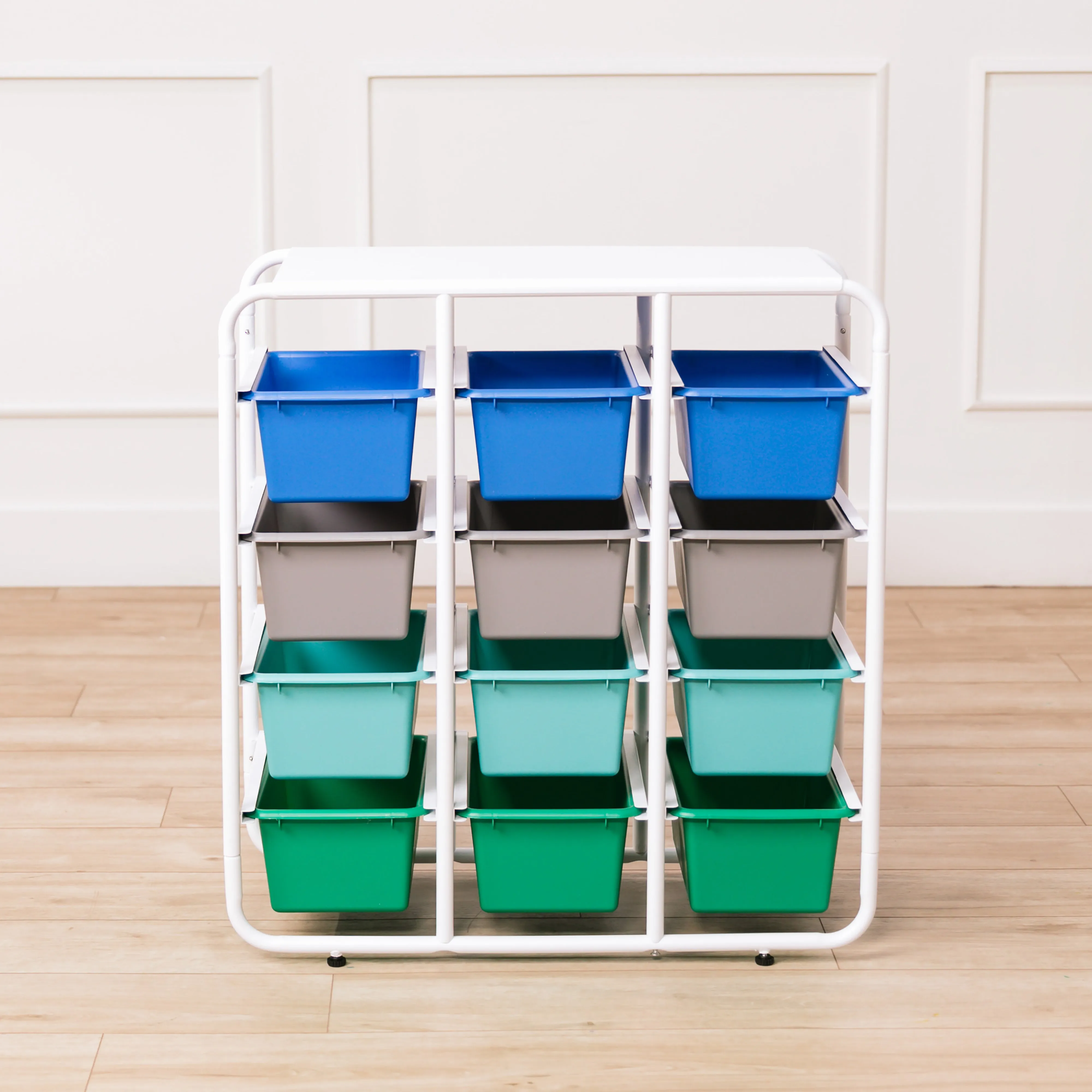 4-Tier Storage Rack with 12 Cubby Bins 4x3, Multipurpose Organization