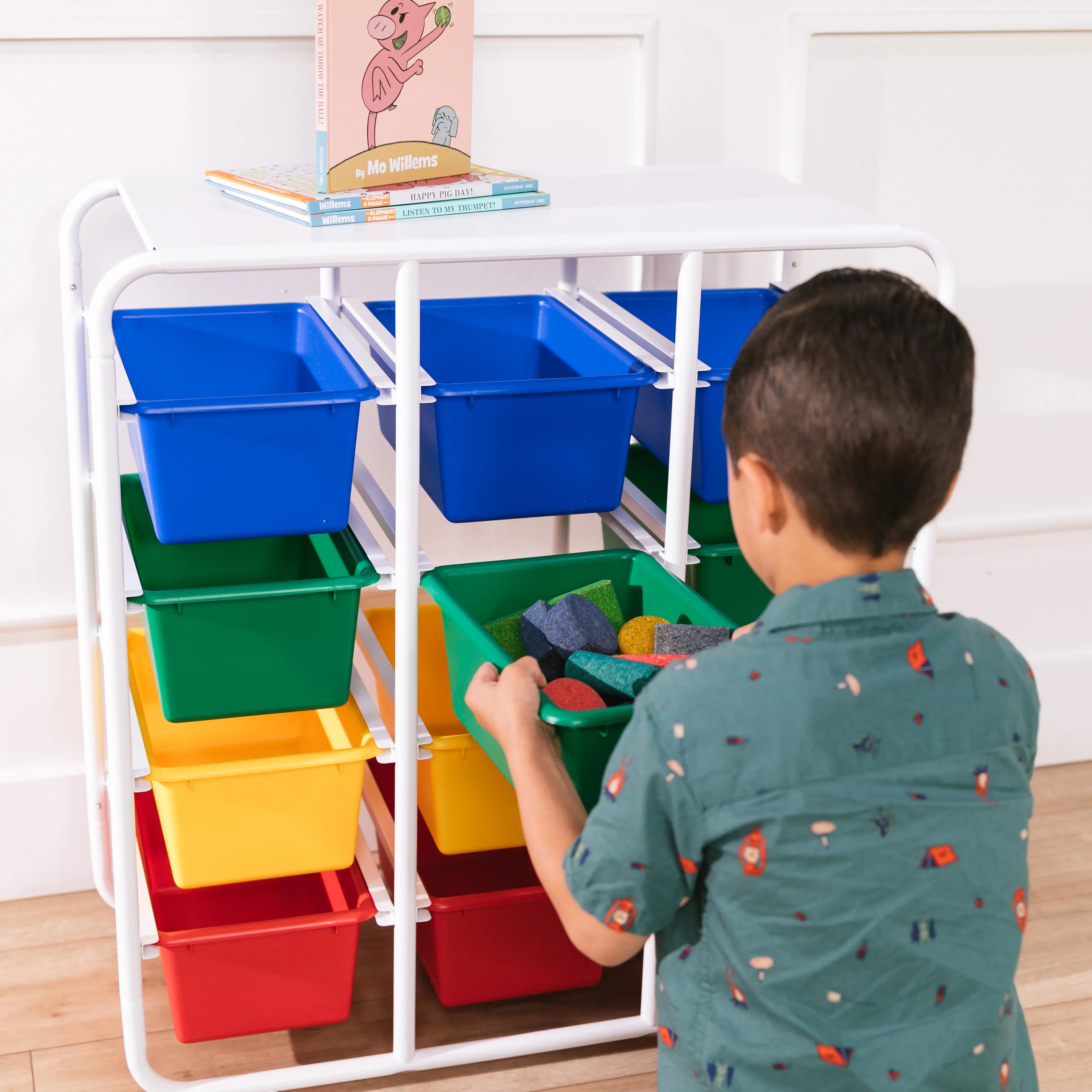 4-Tier Storage Rack with 12 Cubby Bins 4x3, Multipurpose Organization