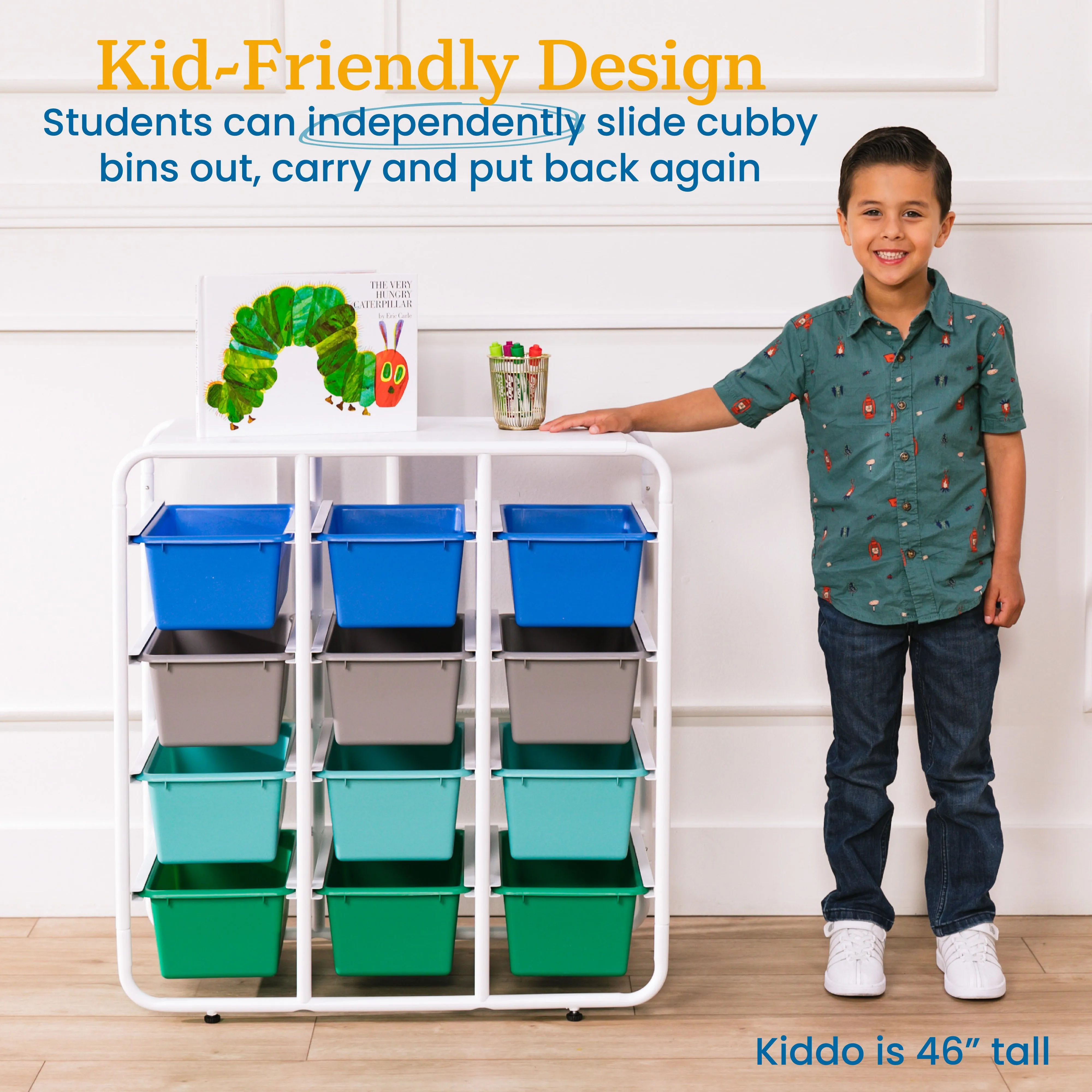 4-Tier Storage Rack with 12 Cubby Bins 4x3, Multipurpose Organization