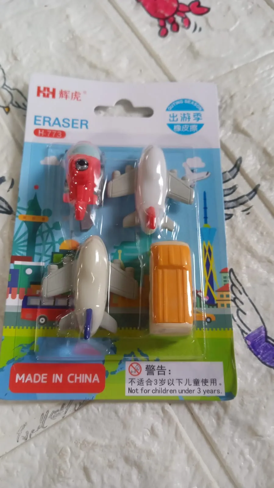 4567  Vehicle Pattern Eraser School Stationery Use Eraser (4 Pc Set)