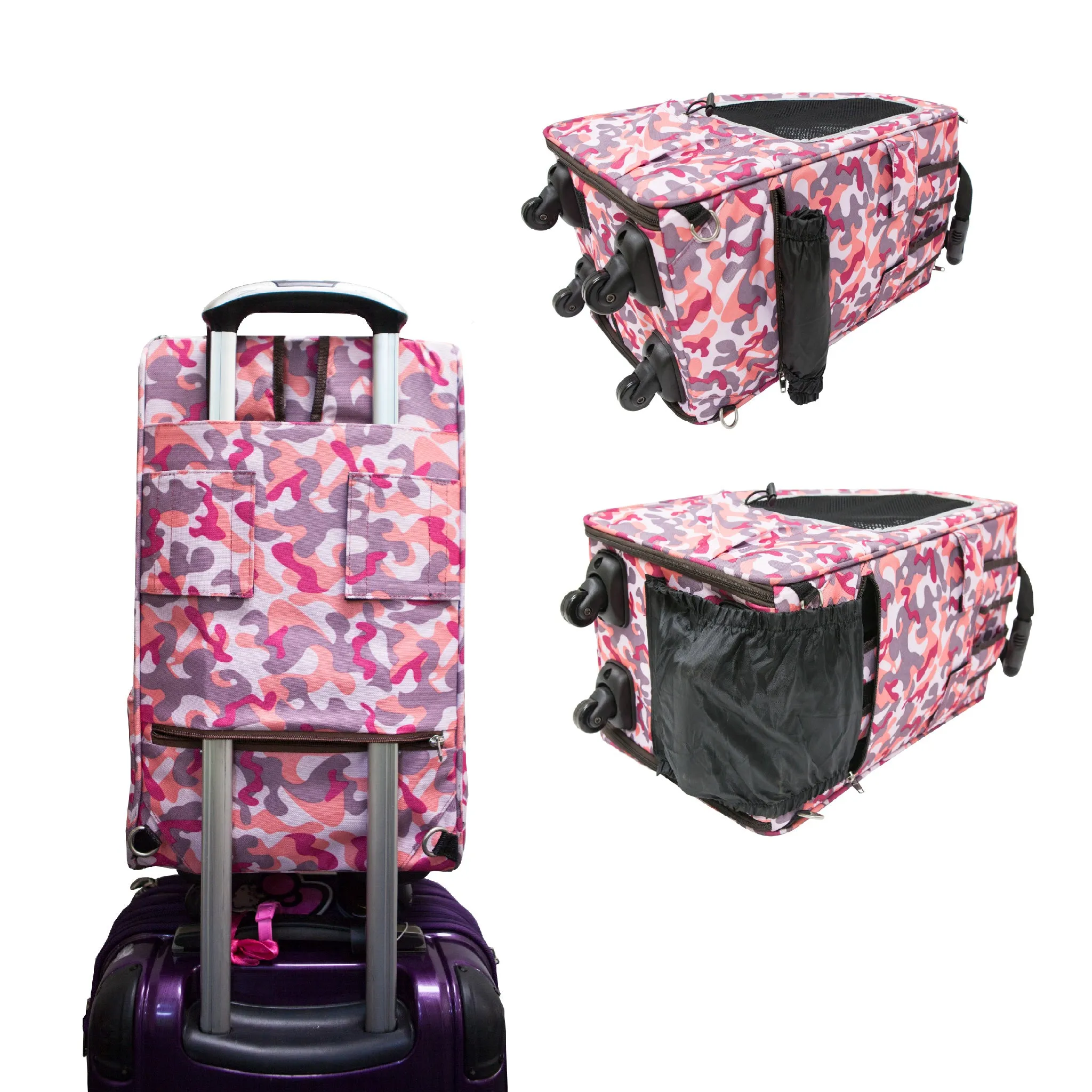 5-in-1 PET CARRIER, Features: Rolling, Top Handle, Backpack, Luggage Attachment, Car Seat ALL IN ONE for Small to Medium Dog, Cat, Bunny, Supports pets up to 25LBS