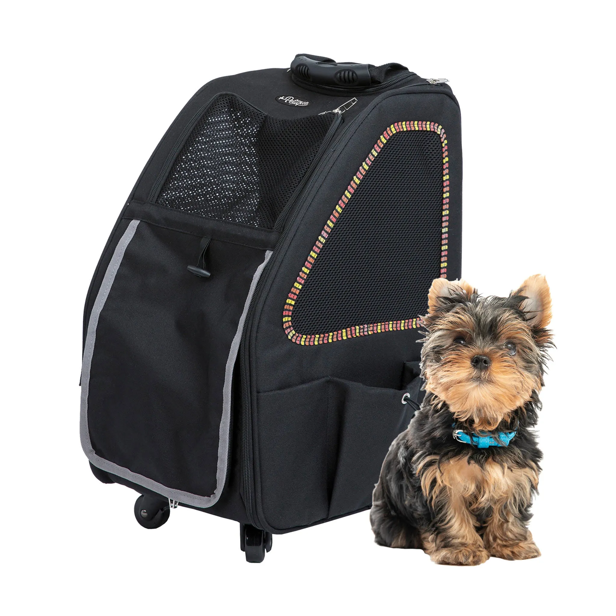 5-in-1 PET CARRIER, Features: Rolling, Top Handle, Backpack, Luggage Attachment, Car Seat ALL IN ONE for Small to Medium Dog, Cat, Bunny, Supports pets up to 25LBS