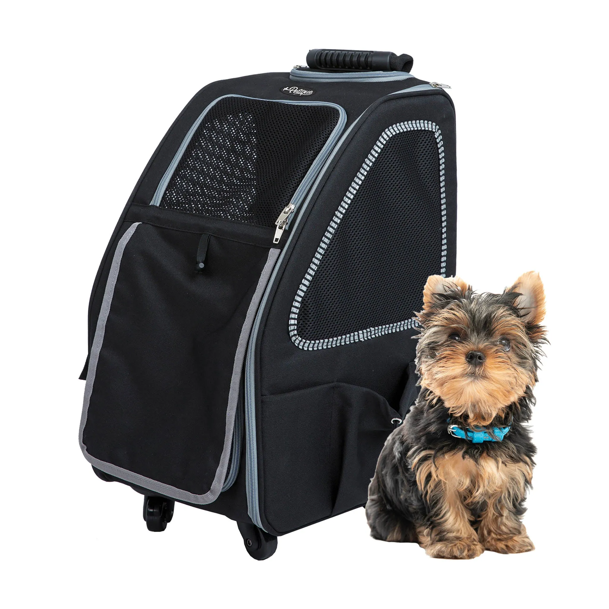 5-in-1 PET CARRIER, Features: Rolling, Top Handle, Backpack, Luggage Attachment, Car Seat ALL IN ONE for Small to Medium Dog, Cat, Bunny, Supports pets up to 25LBS