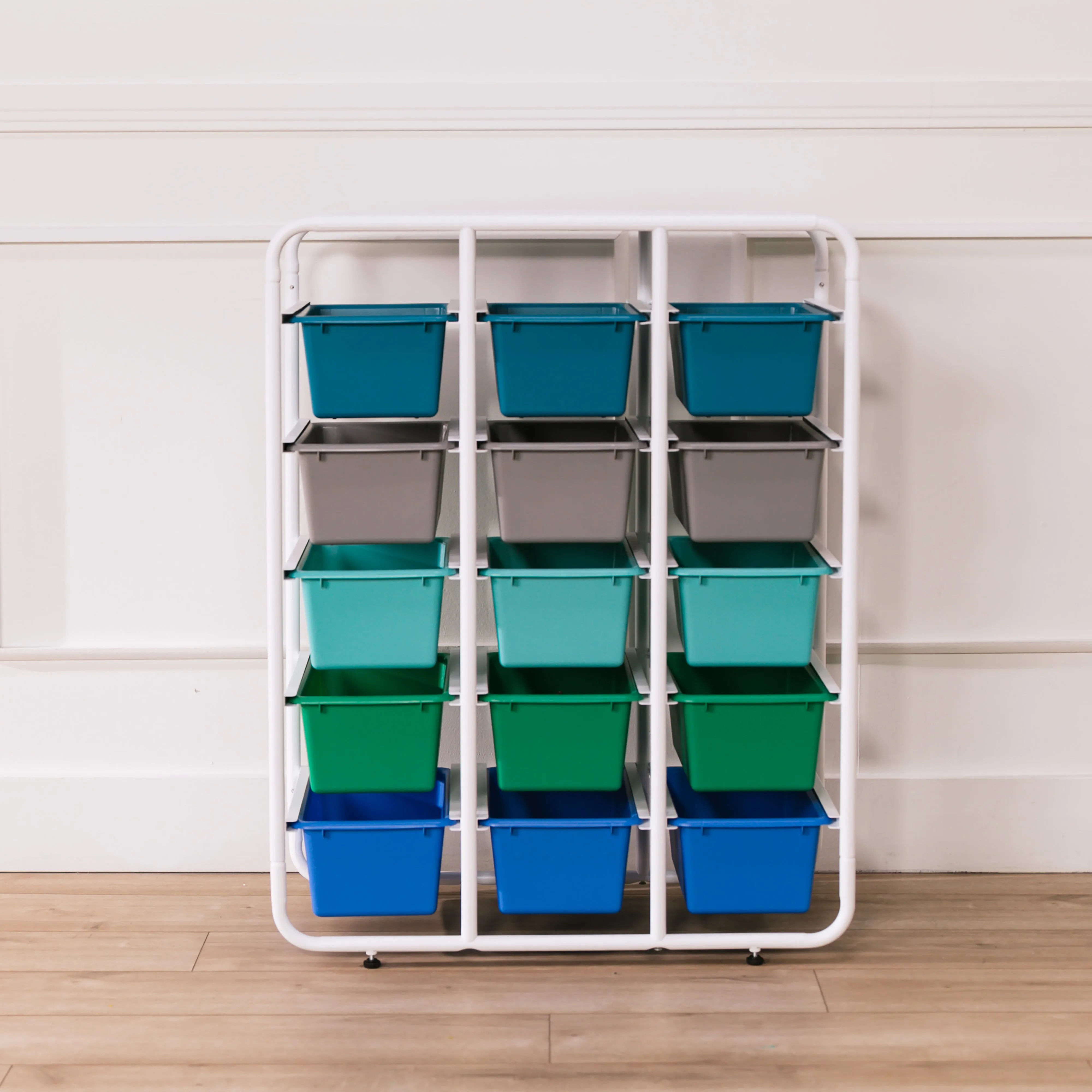 5-Tier Storage Rack with 15 Cubby Bins 5x3, Multipurpose Organization