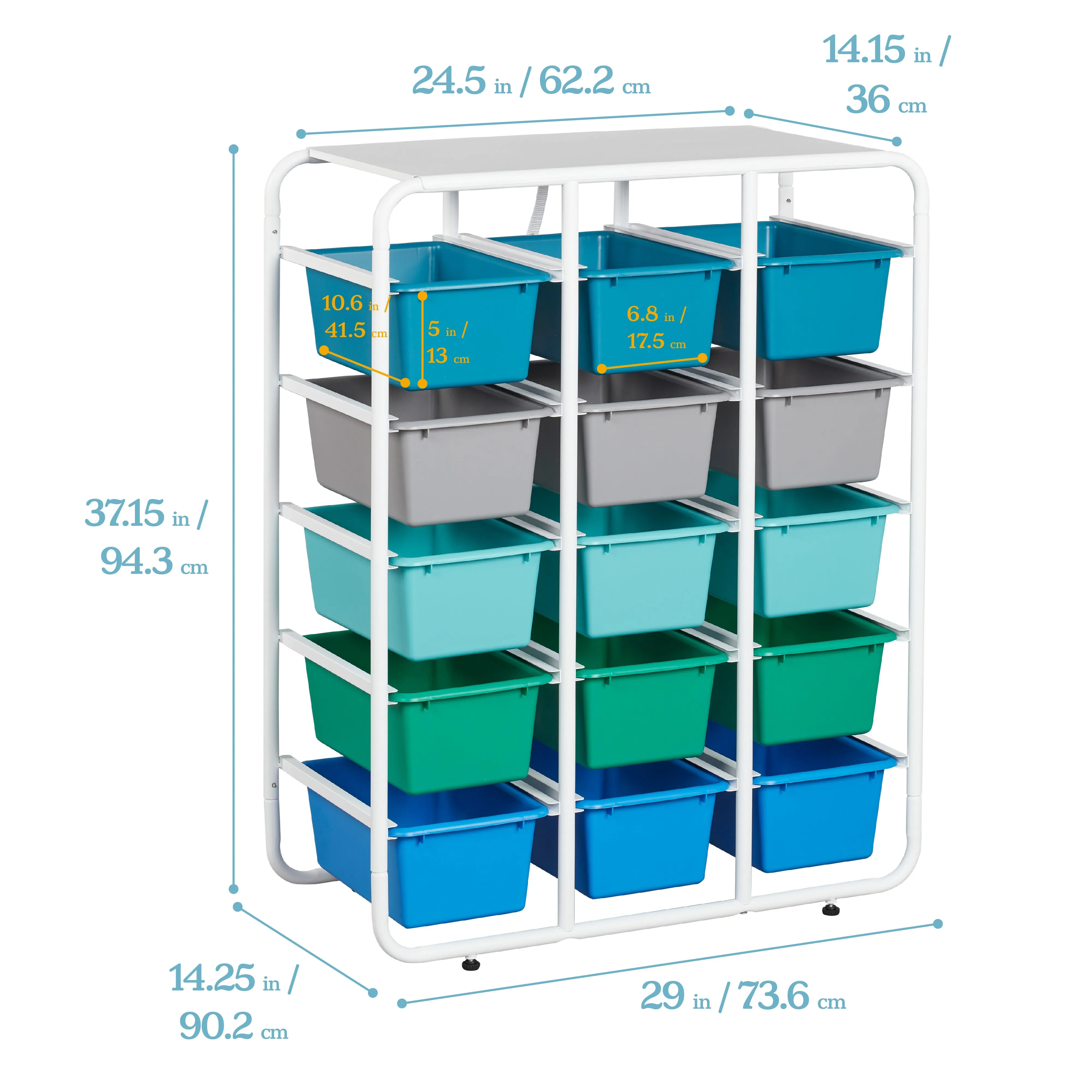 5-Tier Storage Rack with 15 Cubby Bins 5x3, Multipurpose Organization