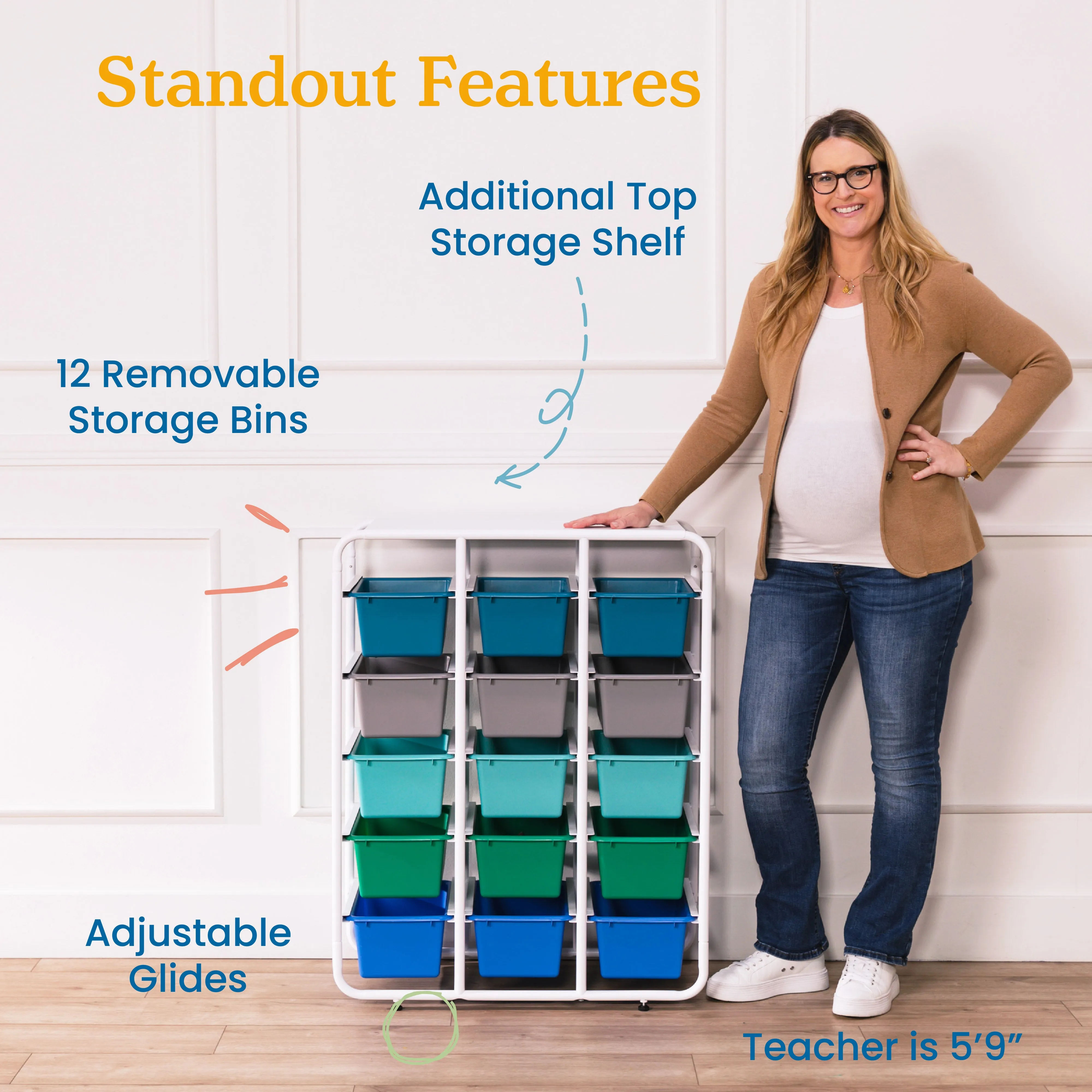 5-Tier Storage Rack with 15 Cubby Bins 5x3, Multipurpose Organization