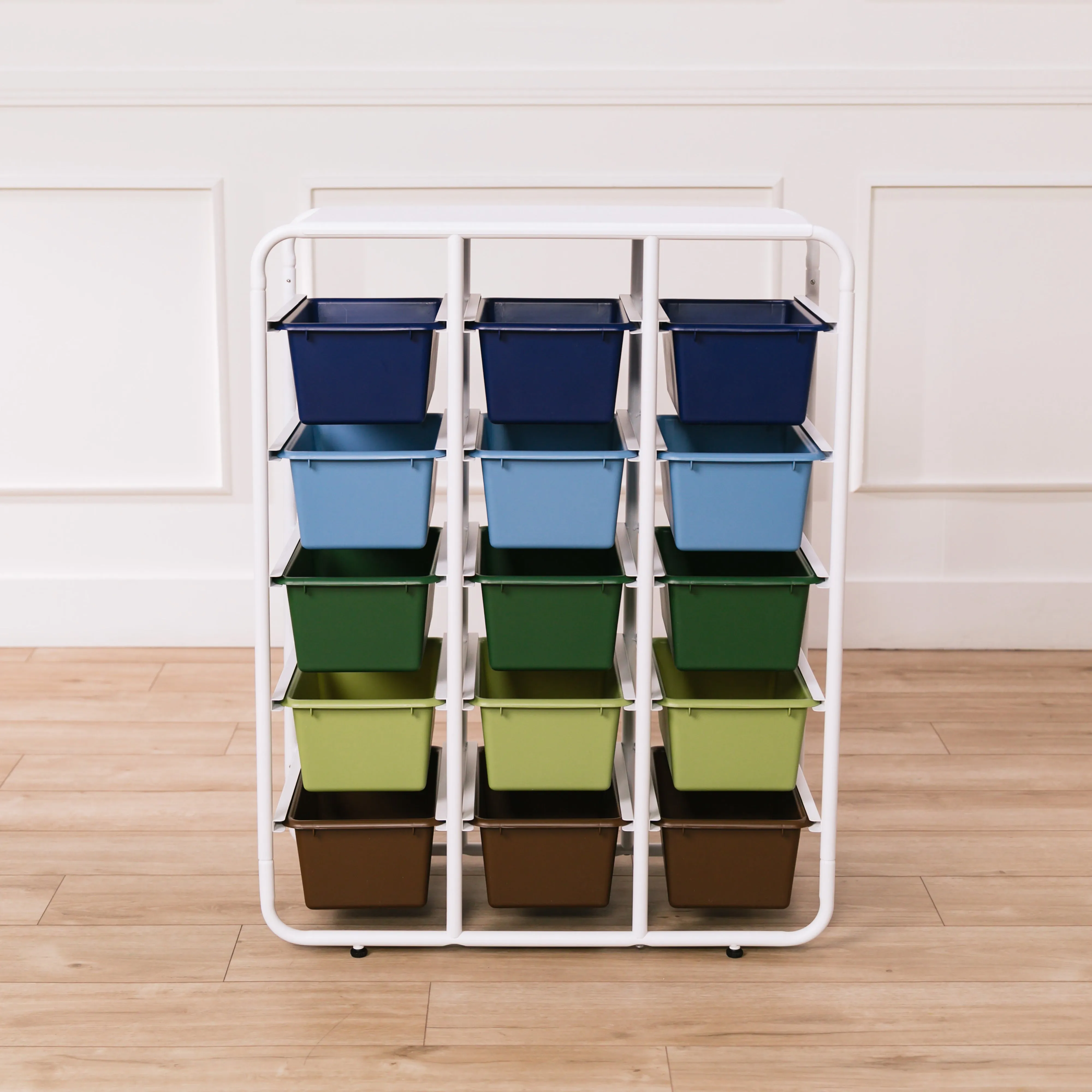 5-Tier Storage Rack with 15 Cubby Bins 5x3, Multipurpose Organization