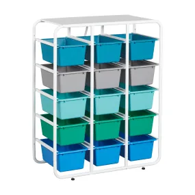 5-Tier Storage Rack with 15 Cubby Bins 5x3, Multipurpose Organization