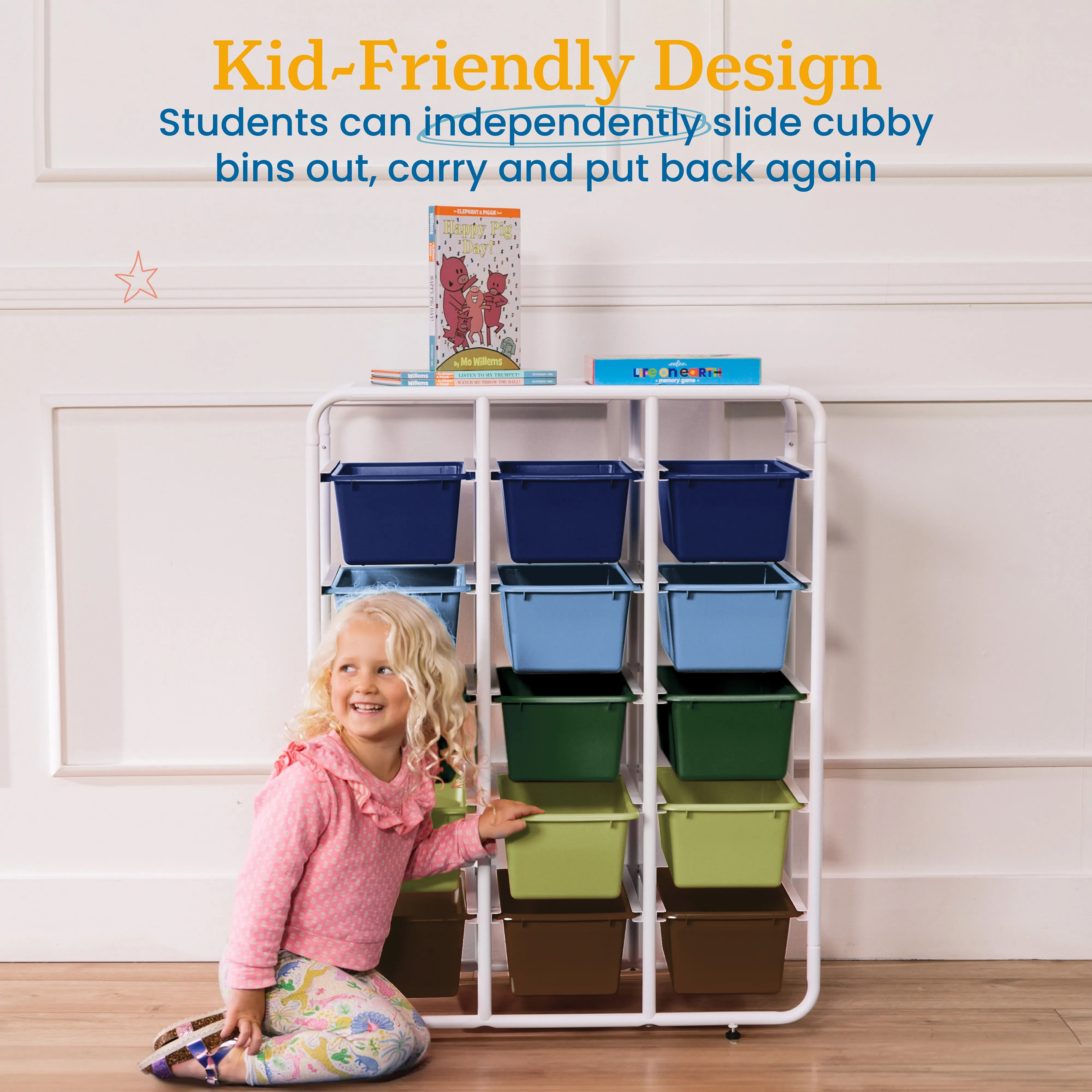 5-Tier Storage Rack with 15 Cubby Bins 5x3, Multipurpose Organization