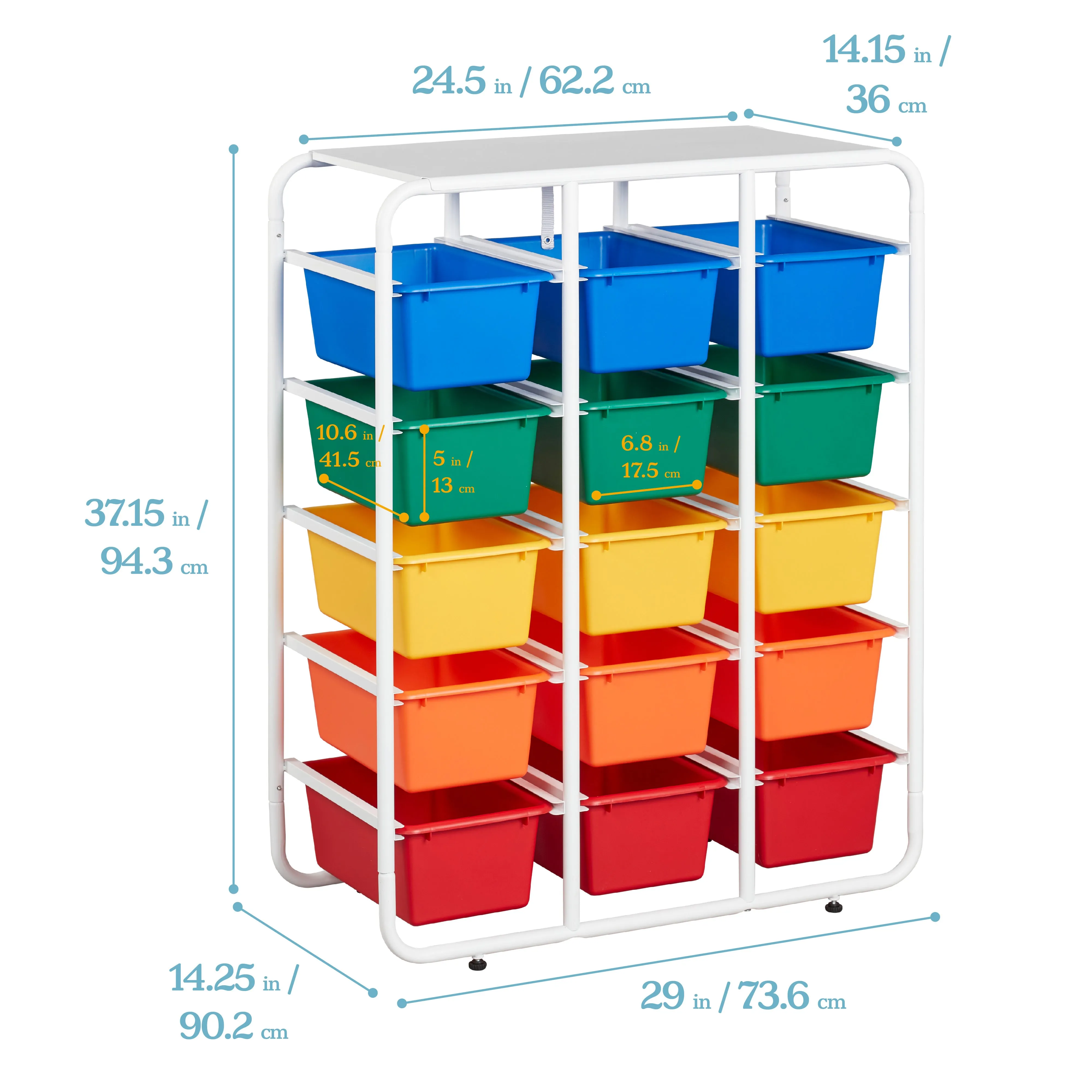 5-Tier Storage Rack with 15 Cubby Bins 5x3, Multipurpose Organization