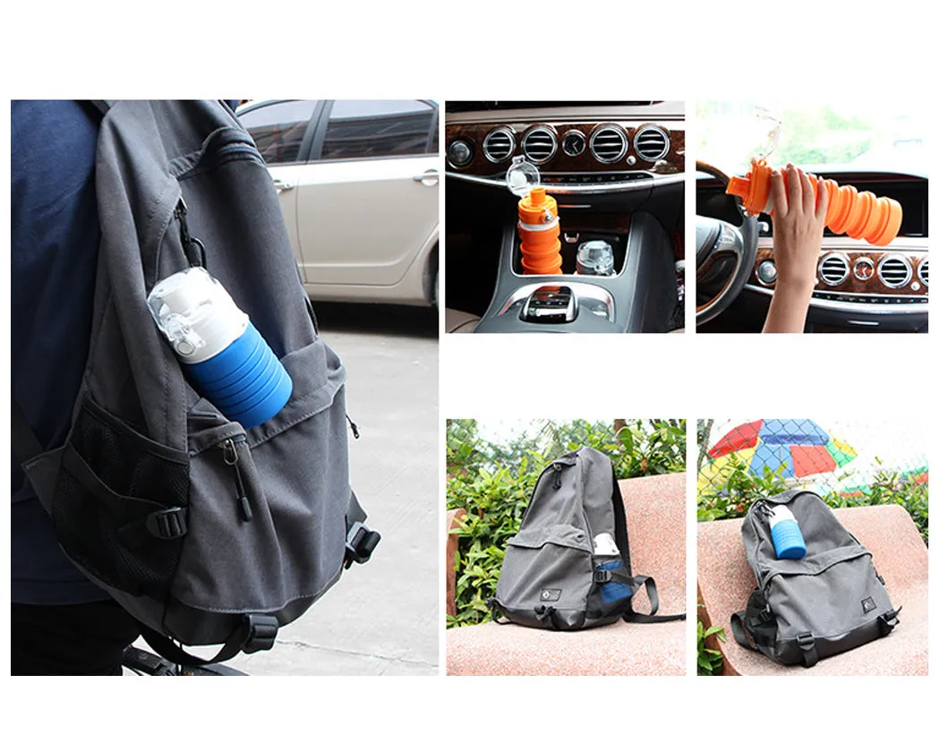 500ml Travel Silicone Folding Water Bottle for Outdoor - Orange