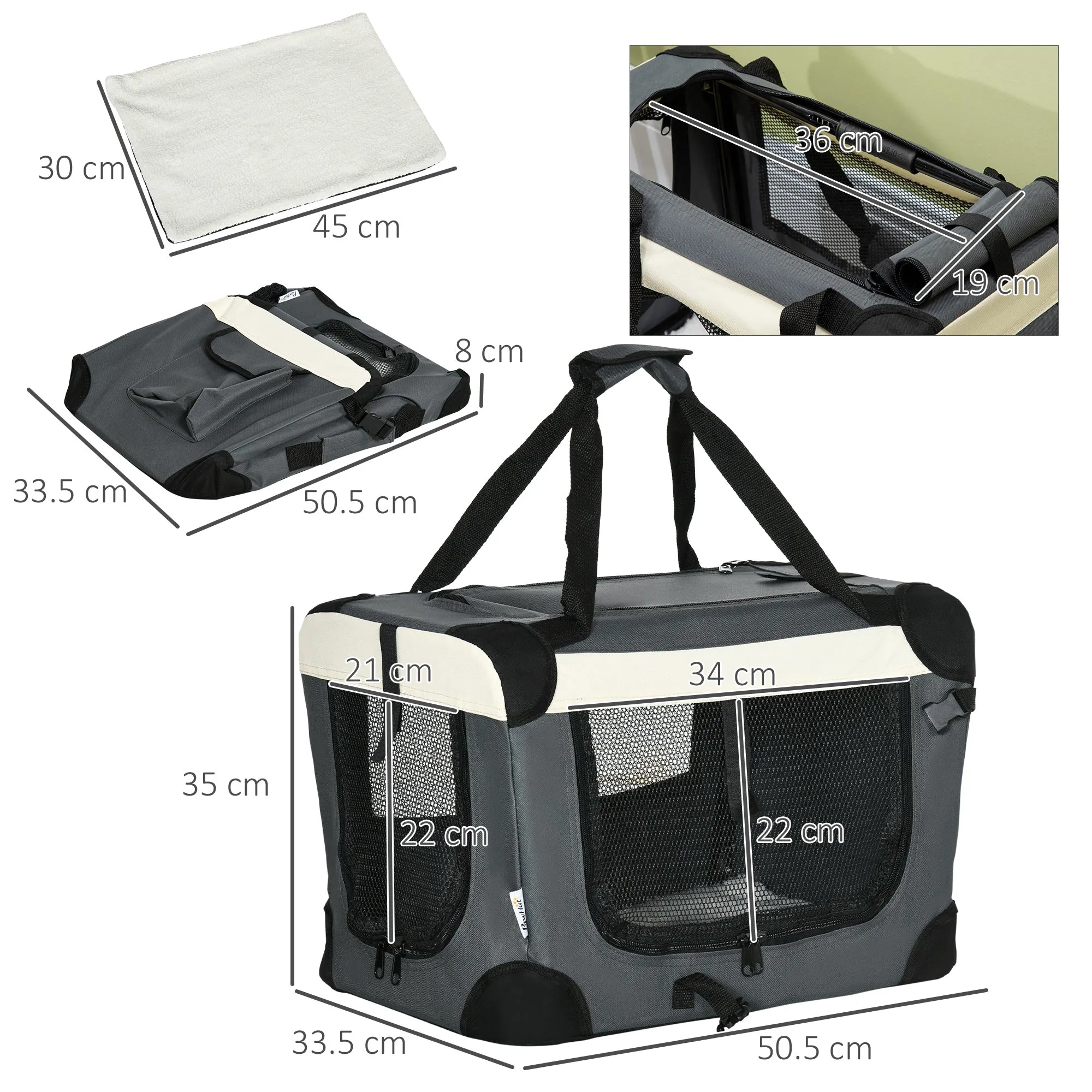 51cm Foldable Pet Carrier, Dog Cage, Portable Cat Carrier, Cat Bag, Pet Travel Bag with Cushion for Miniature Dogs, Grey