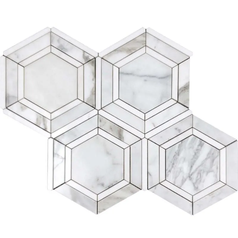 5" Calacatta Gold & Thassos Hexagon Polished Mosaic Tile