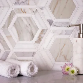 5" Calacatta Gold & Thassos Hexagon Polished Mosaic Tile