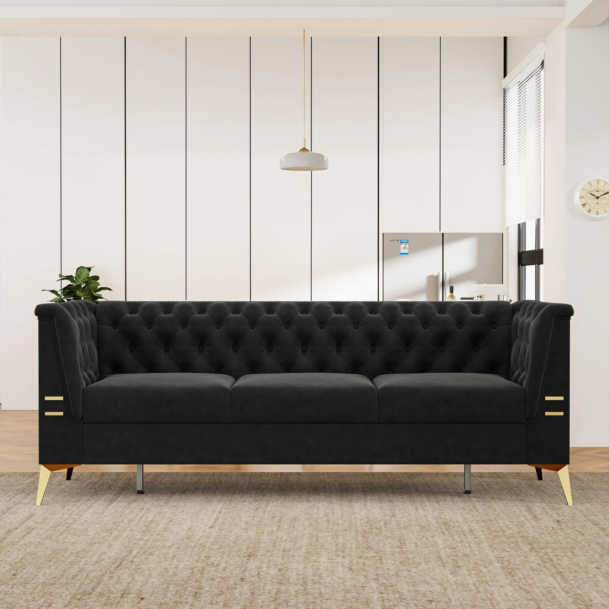 82.7" Modern Velvet Living Room Chesterfield Design Wide Sofa